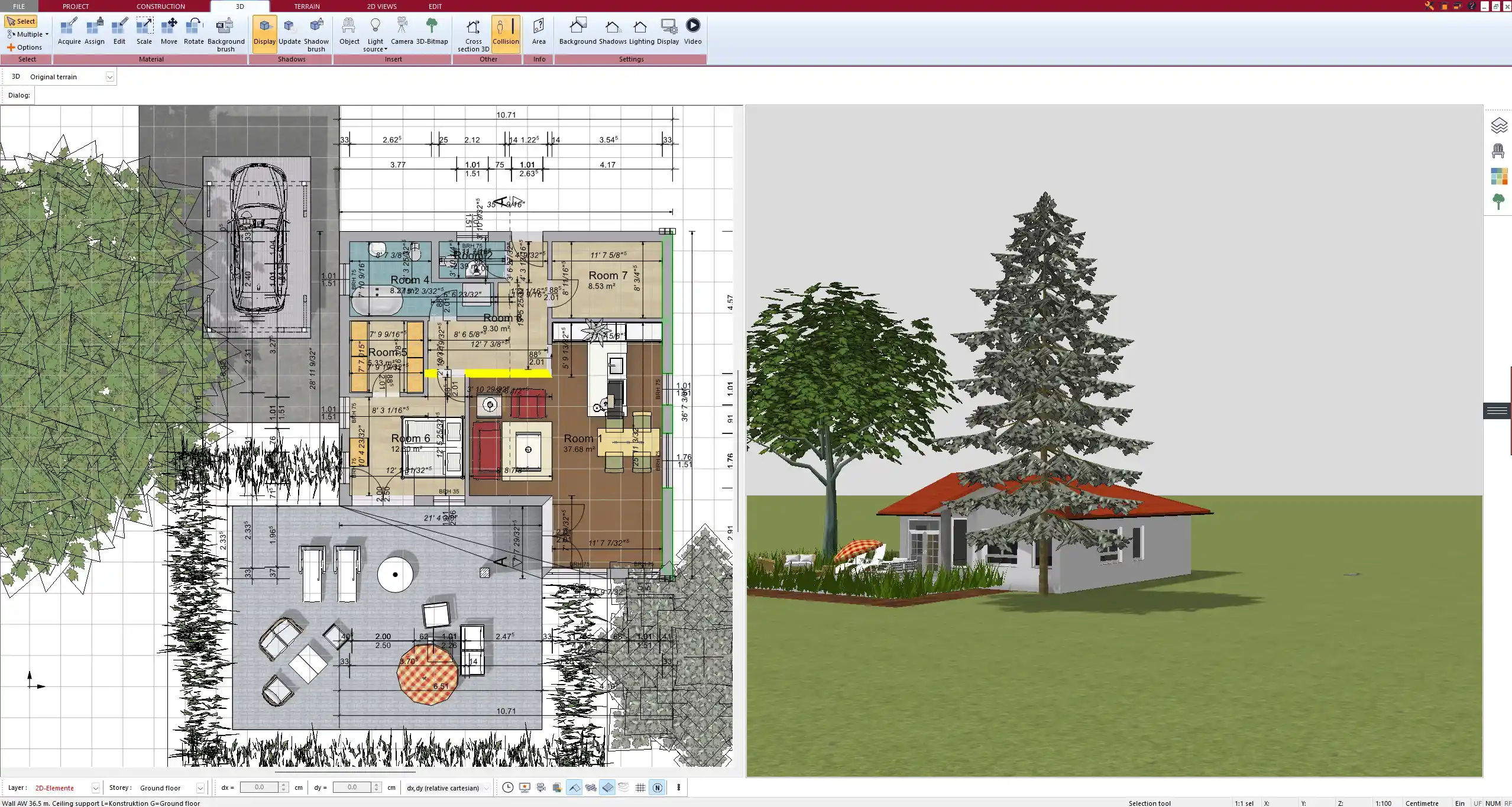 Full-service restaurant with bar and lounge – modeled in Plan7Architect
