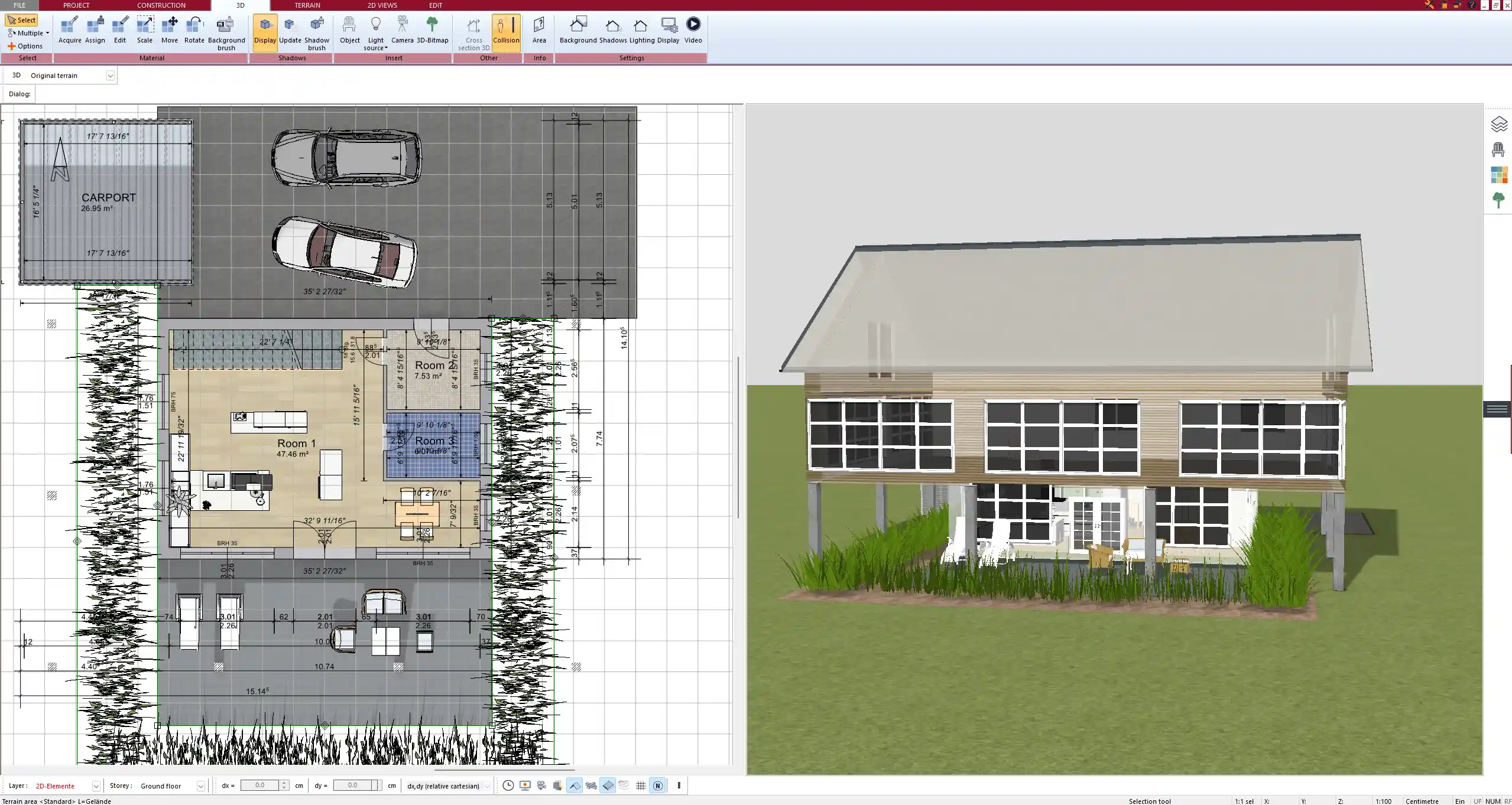 Interior view with furniture placement and material textures, all created in Plan7Architect