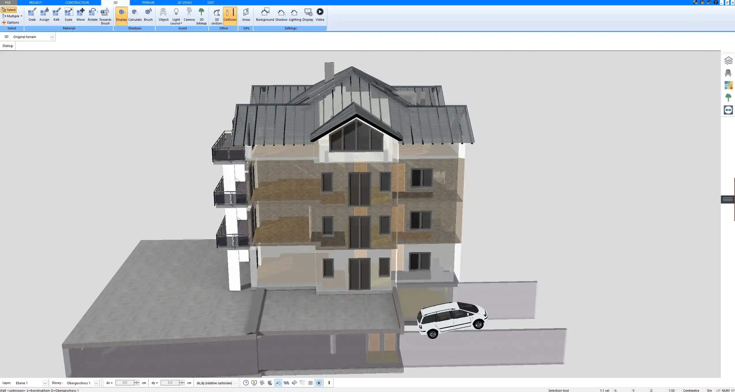 Multi-story building with detailed interior layout, designed using Plan7Architect
