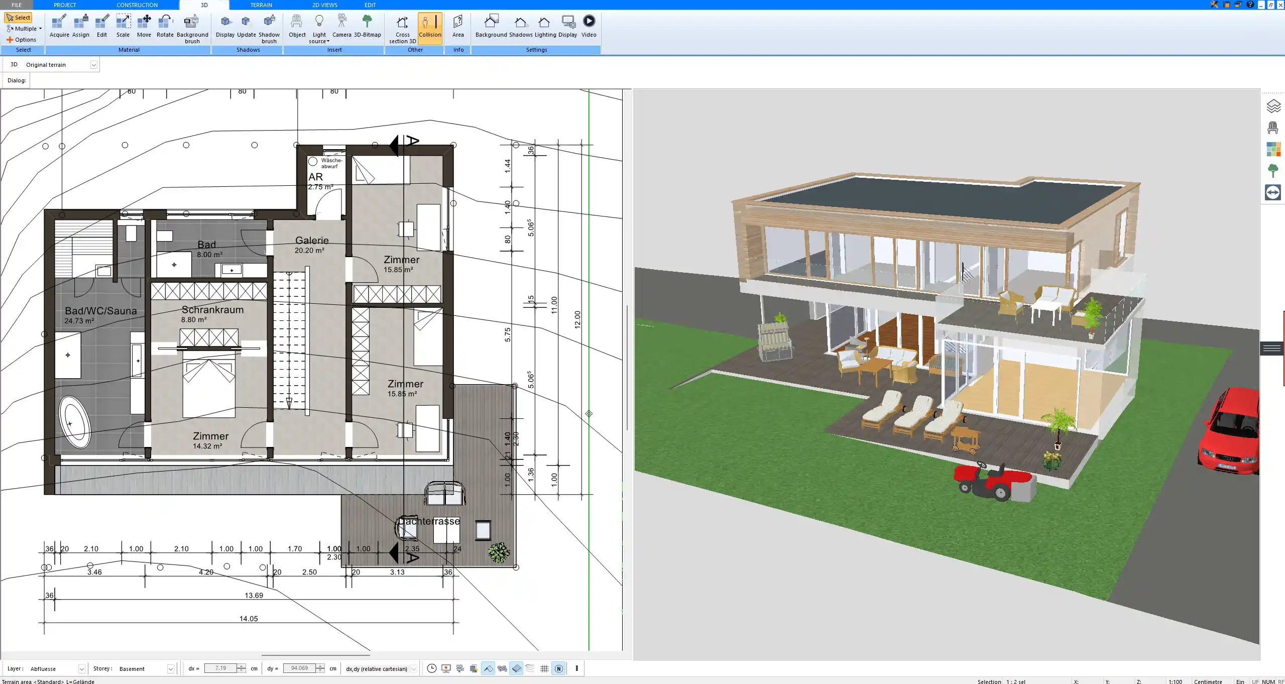 Outdoor seating area plan created in Plan7Architect with custom furniture placement