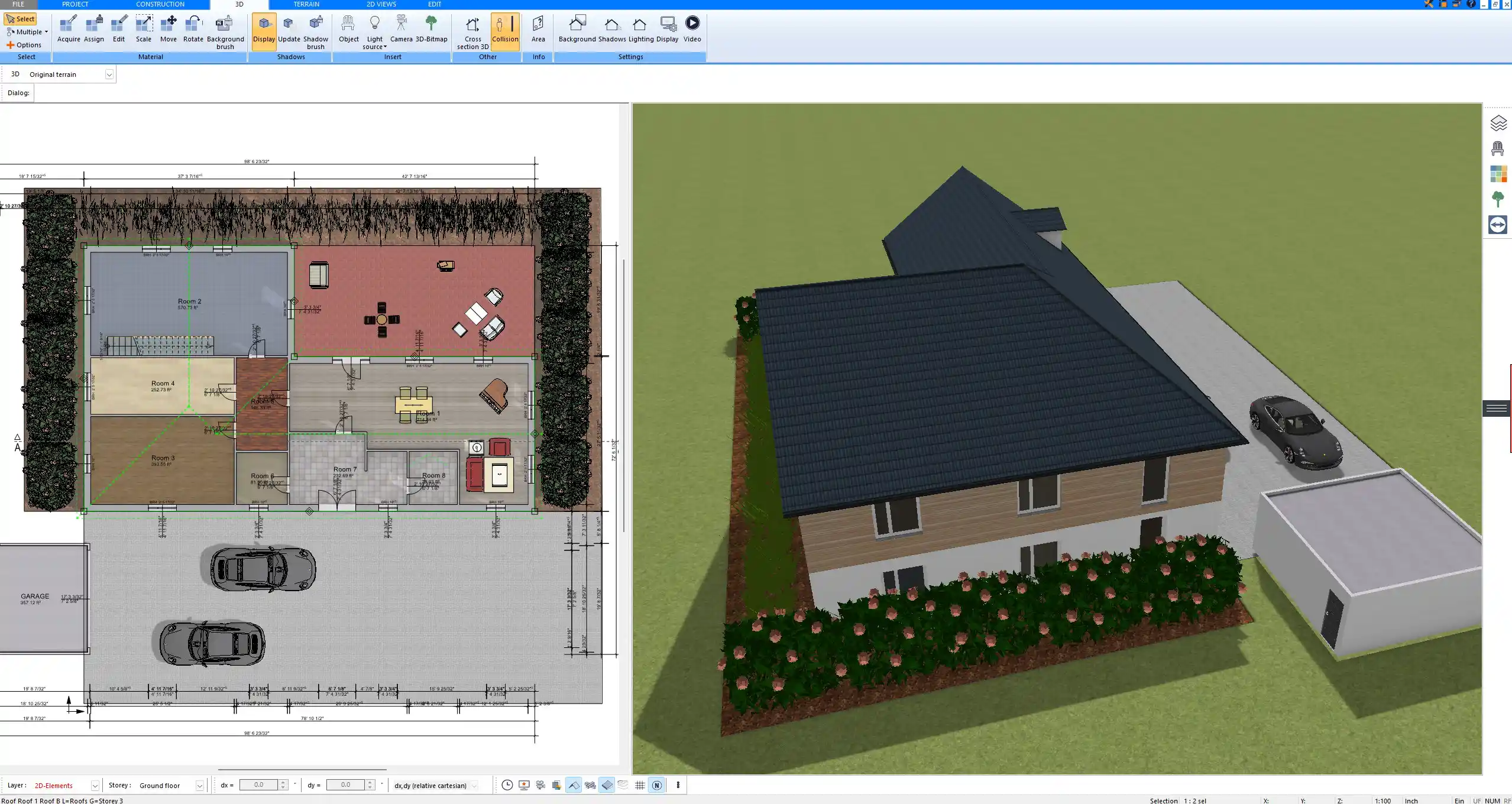 Printable construction drawing with measurements and symbols – exported from Plan7Architect