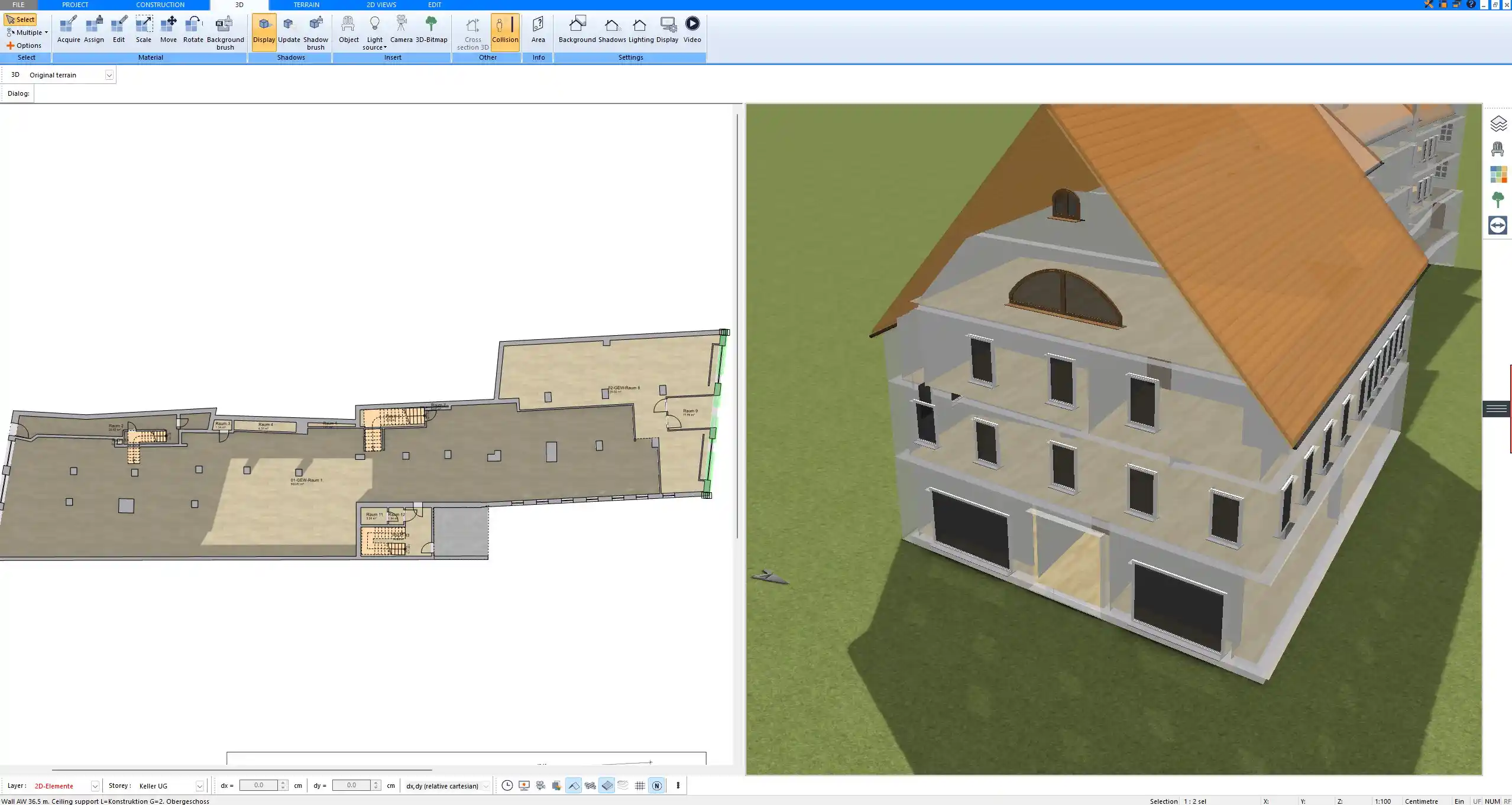 Virtual walkthrough scene rendered directly in Plan7Architect’s 3D mode