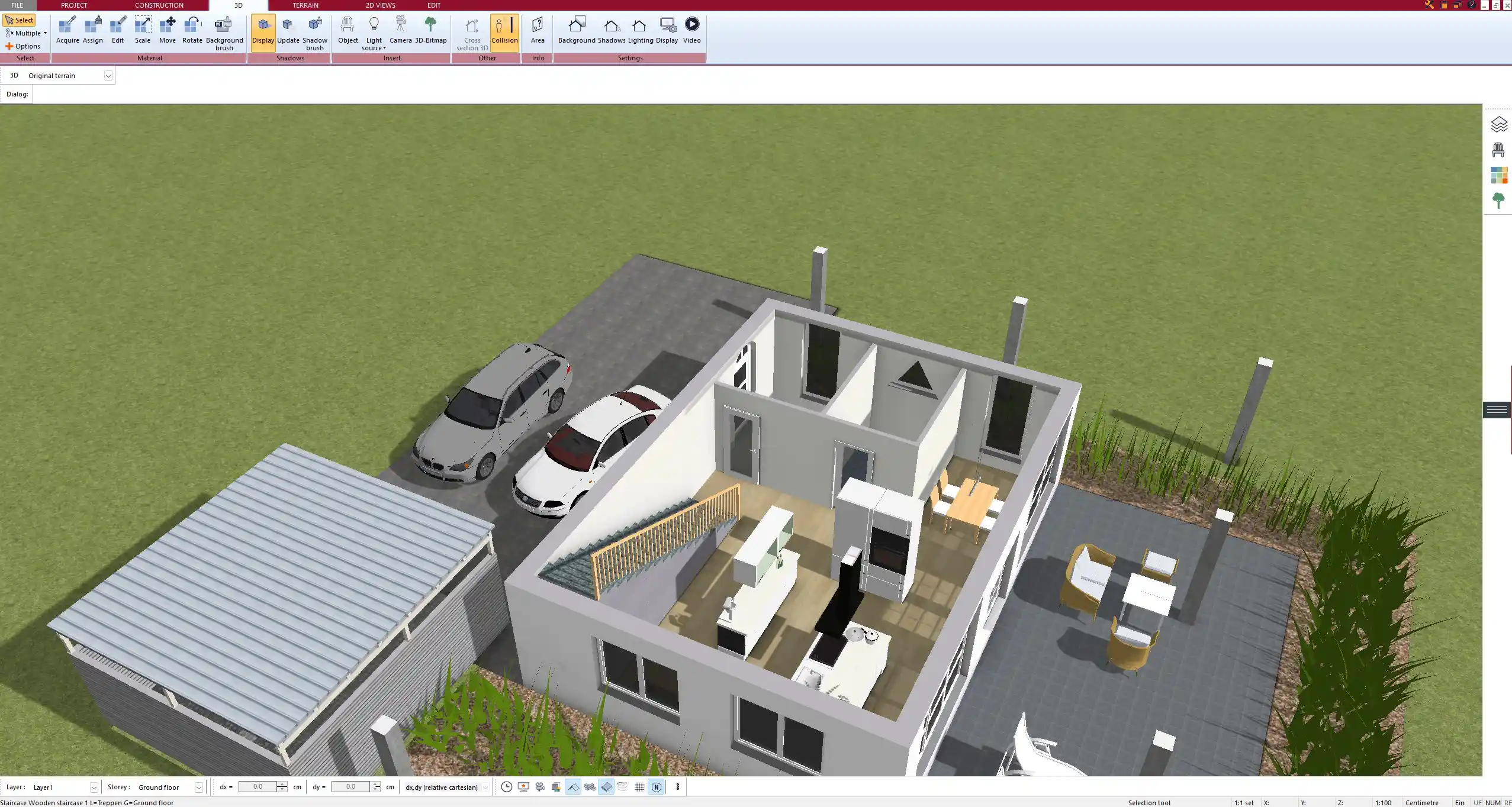 Comfortable single garage plan with extra storage space, modeled in Plan7Architect