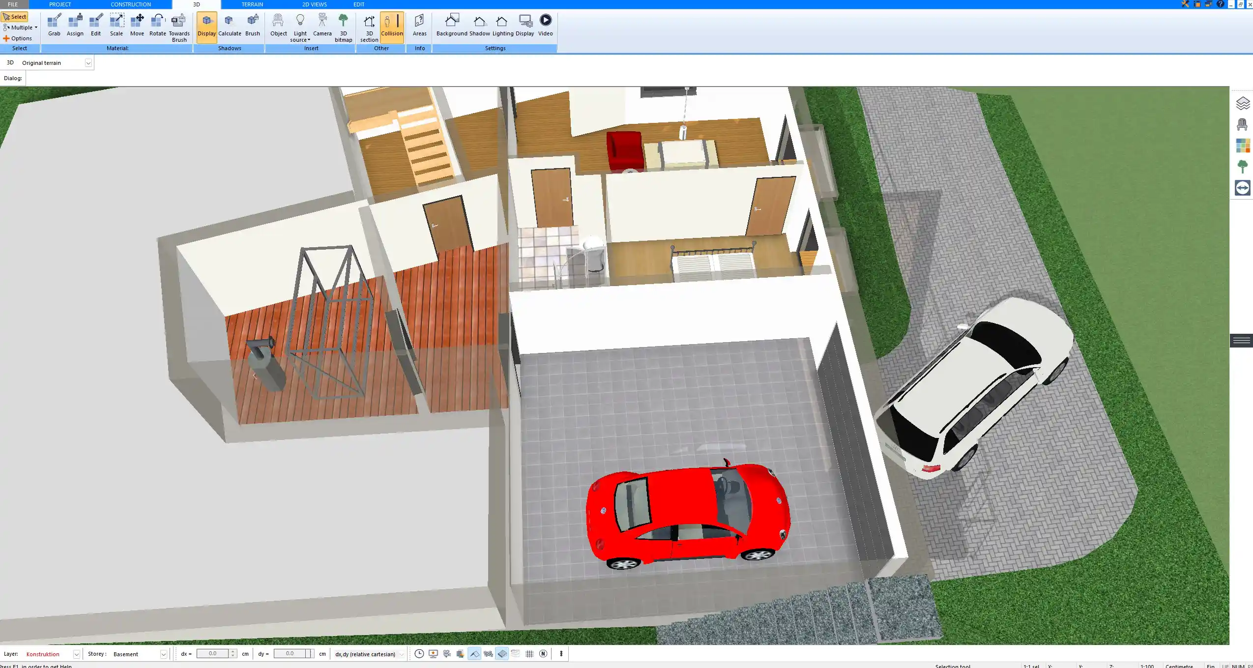 Lighting and flooring options simulated in Plan7Architect hallway planning
