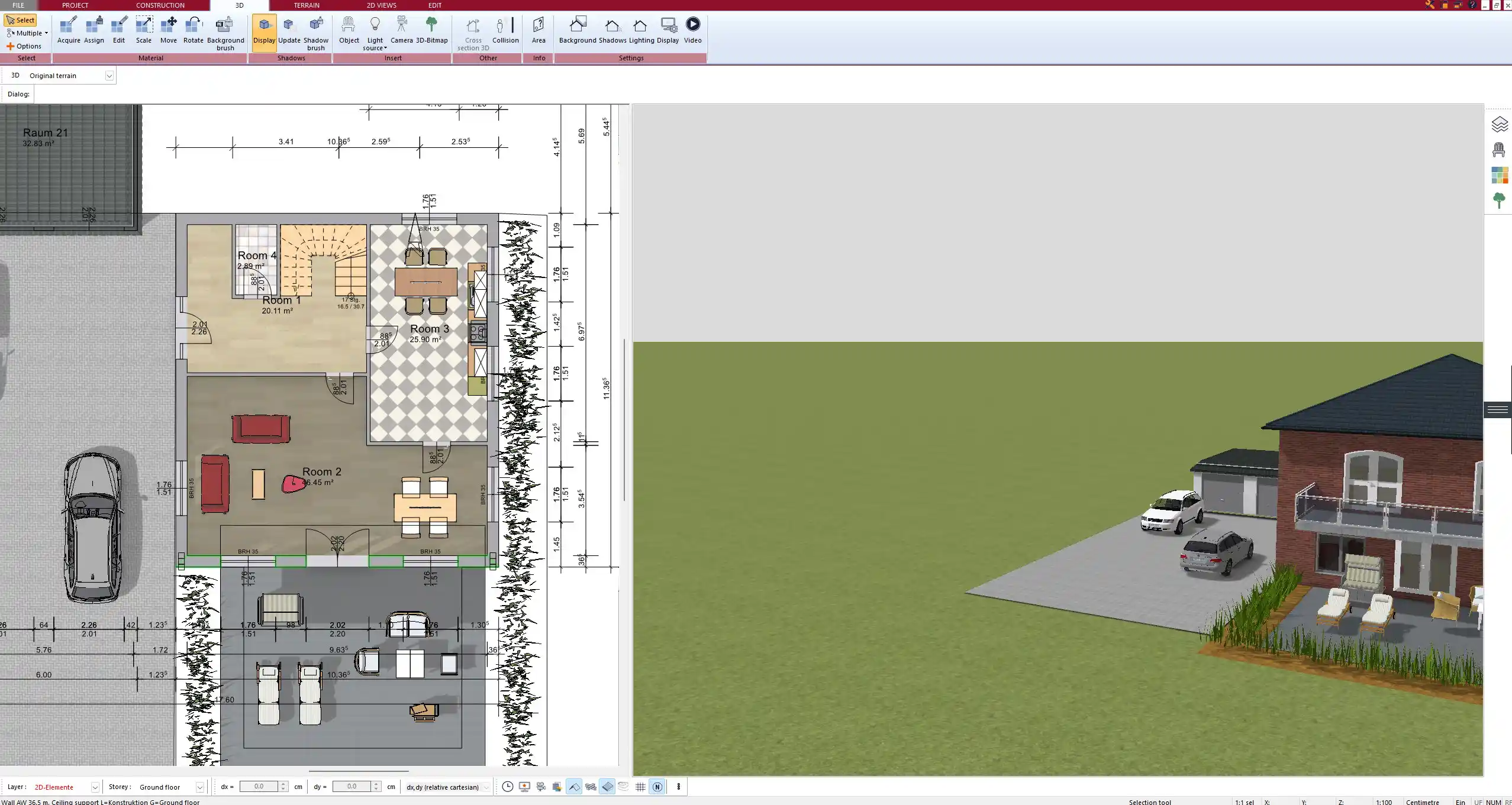 2D construction drawing created in Plan7Architect – precise floor plan with walls, doors, and windows
