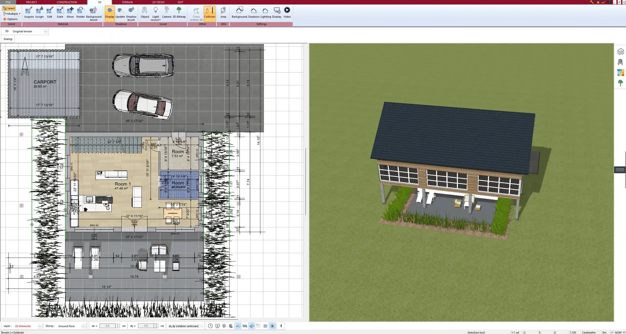 2D construction drawing created with Plan7Architect – precise wall and room layout
