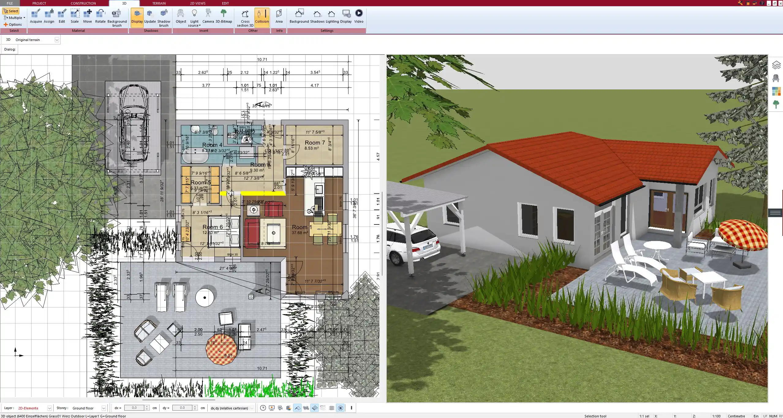 2D floor plan created with Plan7Architect showing detailed wall and room dimensions