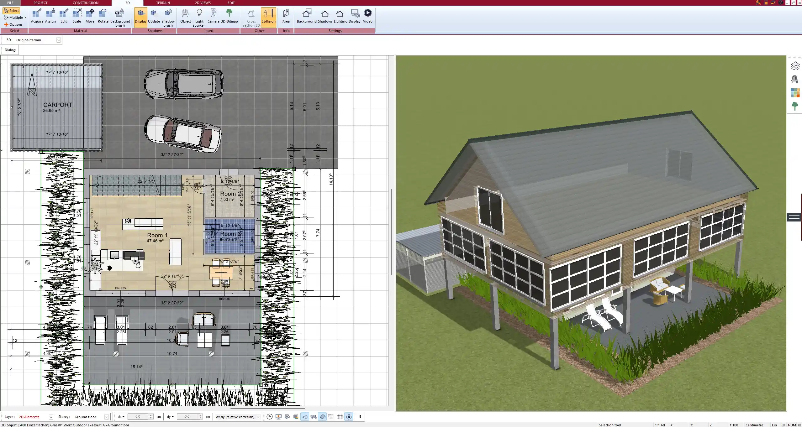 2D kitchen construction drawing with detailed measurements generated in Plan7Architect