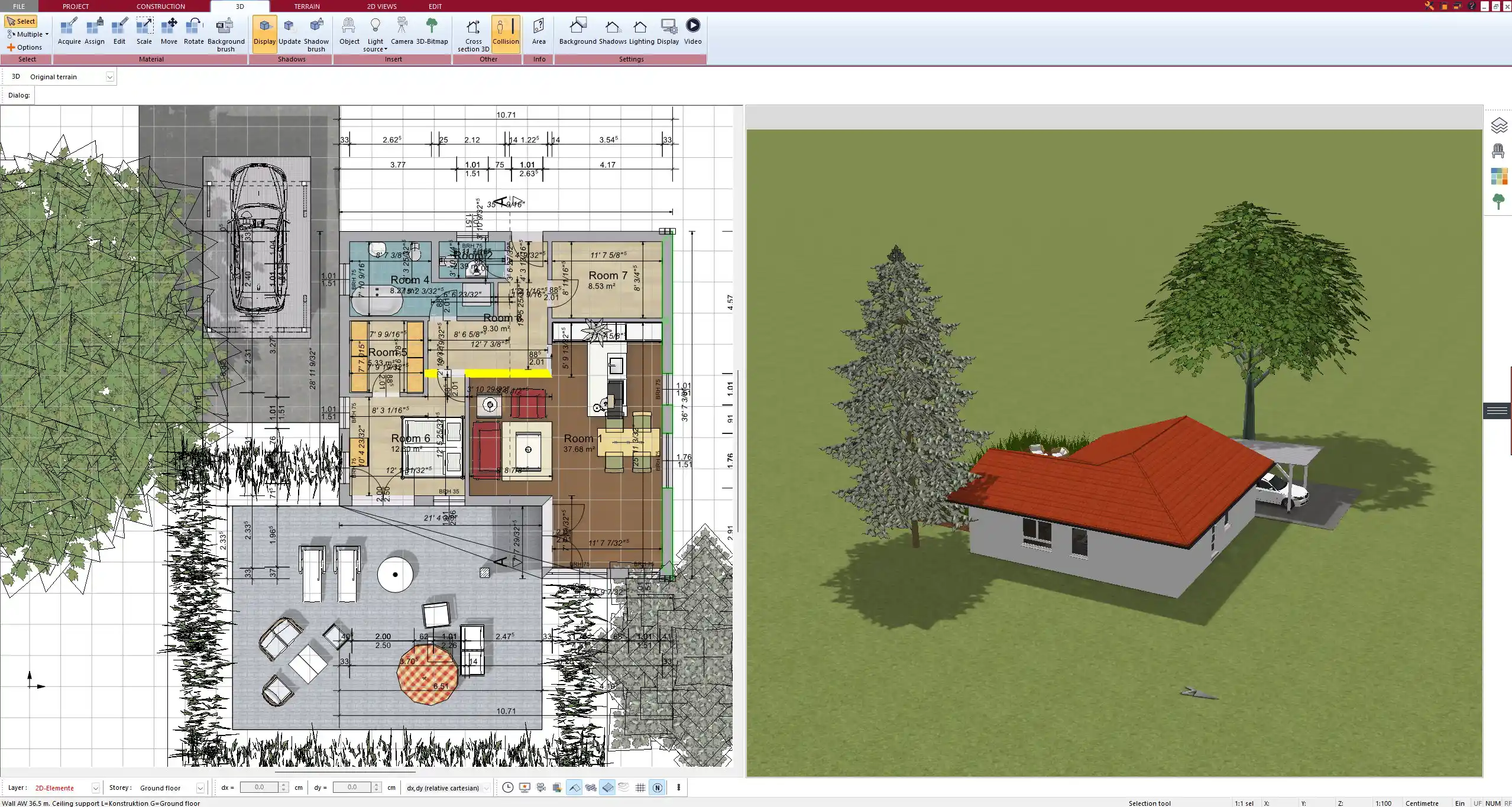 2D scaled floor plan created with Plan7Architect, showing exact room dimensions in metric units