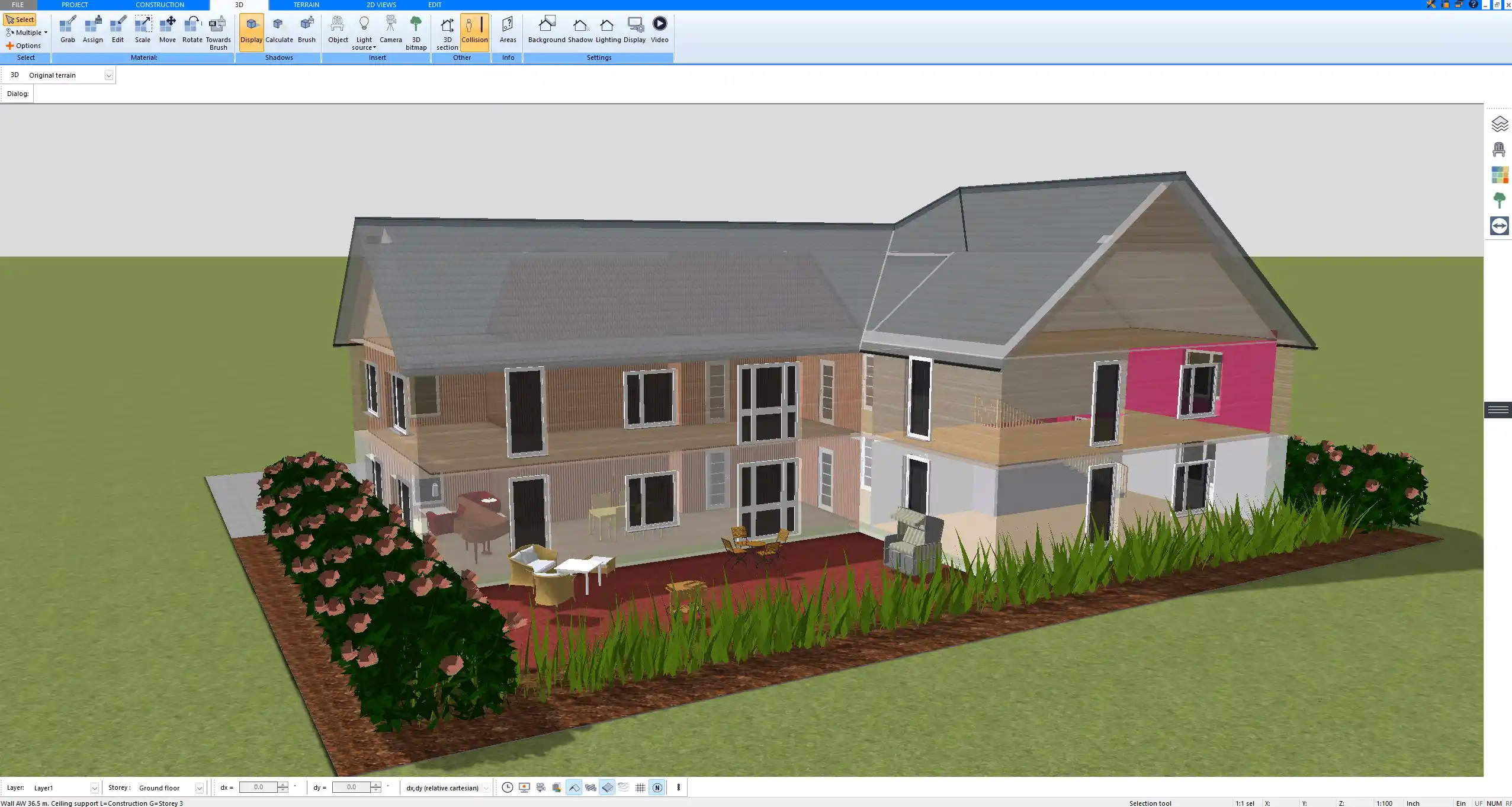 3D building model generated in Plan7Architect with applied general notes