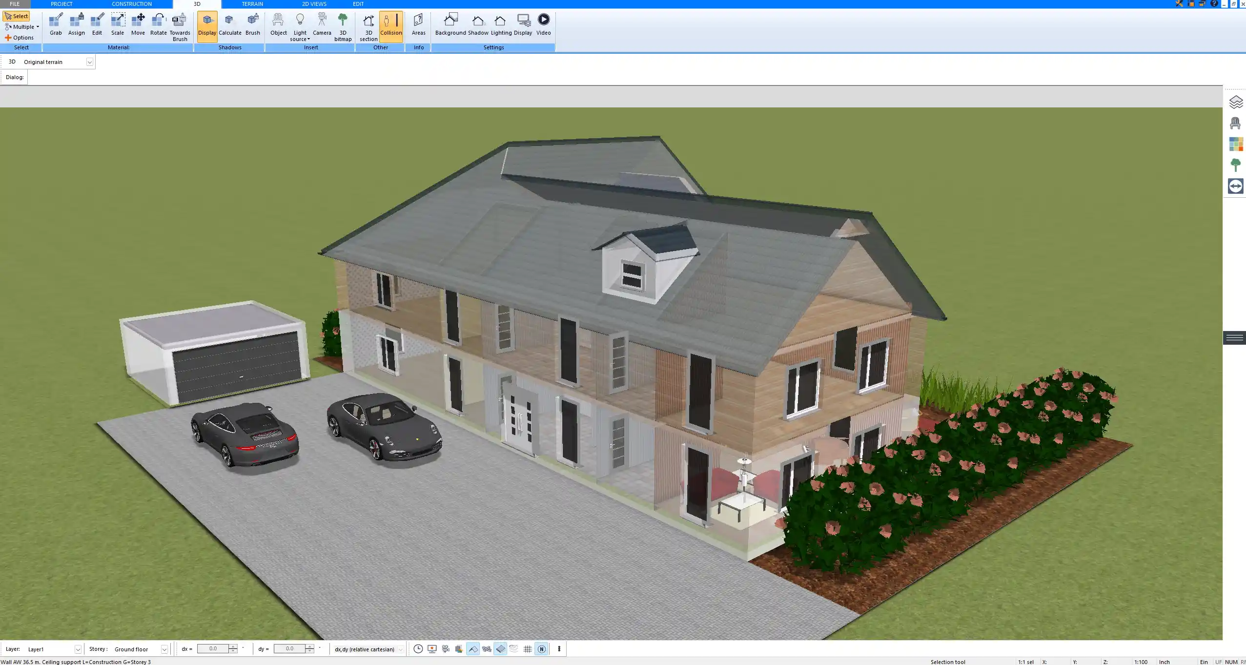 3D exterior view of a planned residential building, designed in Plan7Architect