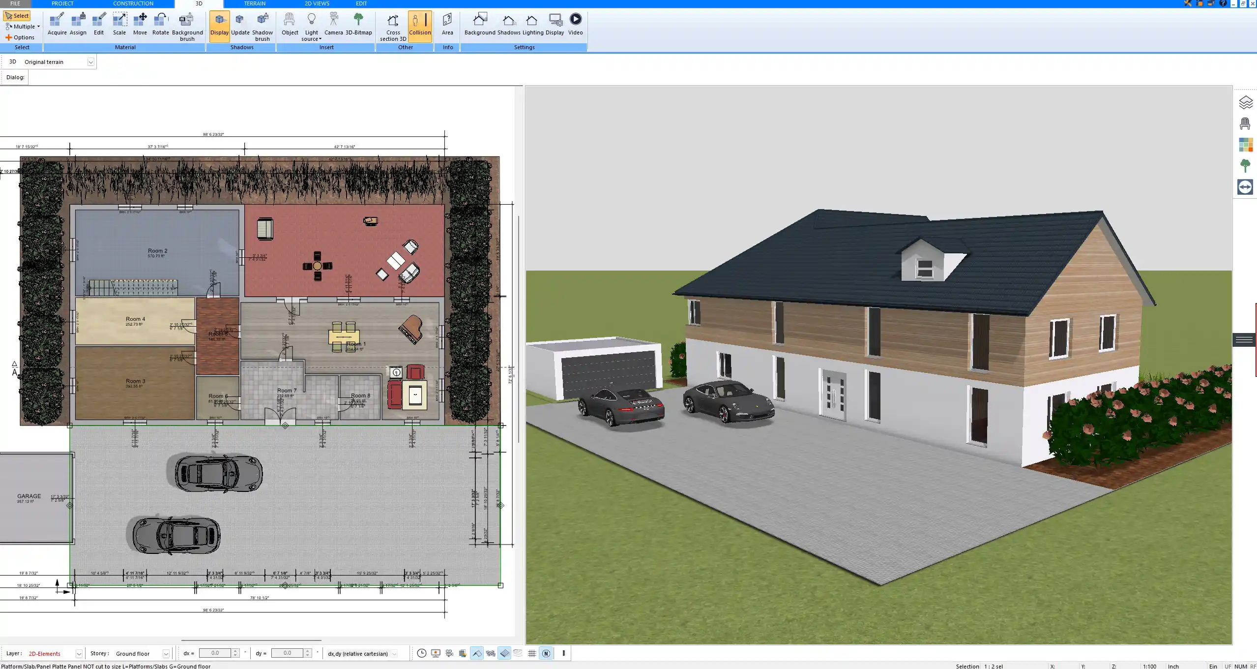 3D visualization in Plan7Architect alongside the 2D printable plan