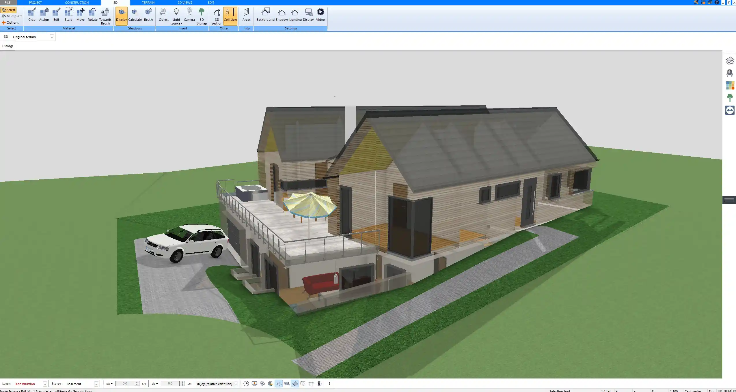 3D visualization of a house design generated in Plan7Architect based on construction drawings