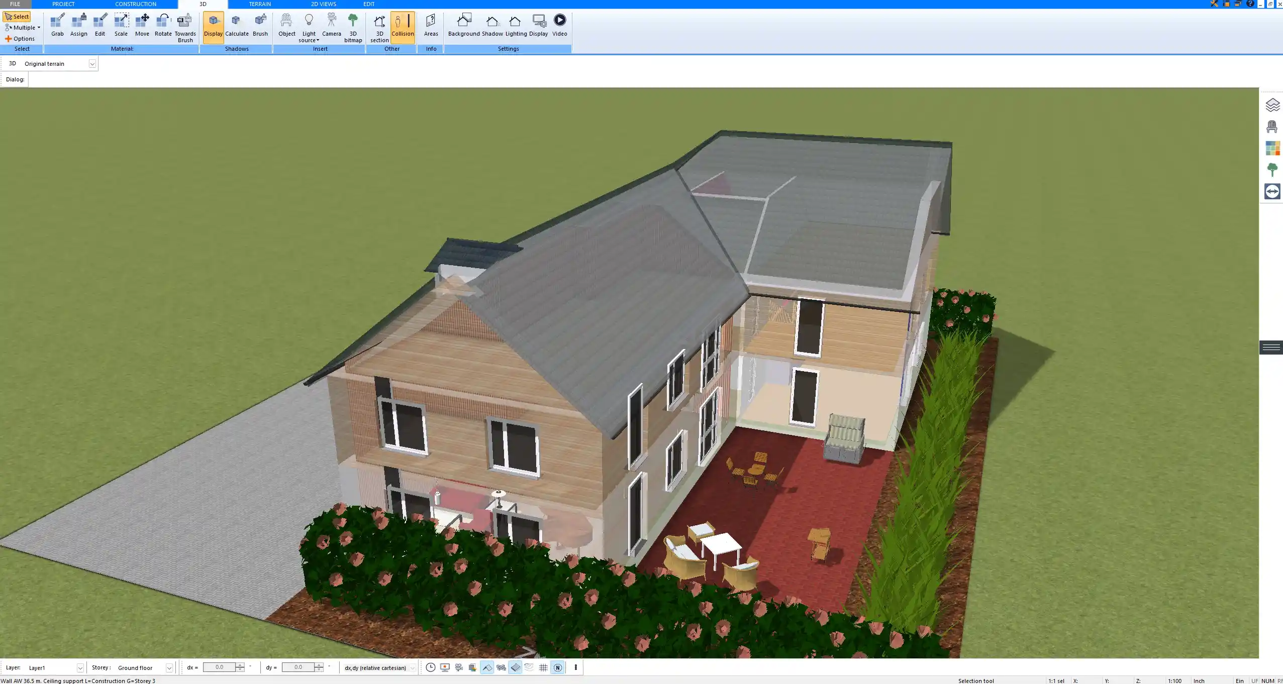 3D visualization of a house design generated in Plan7Architect
