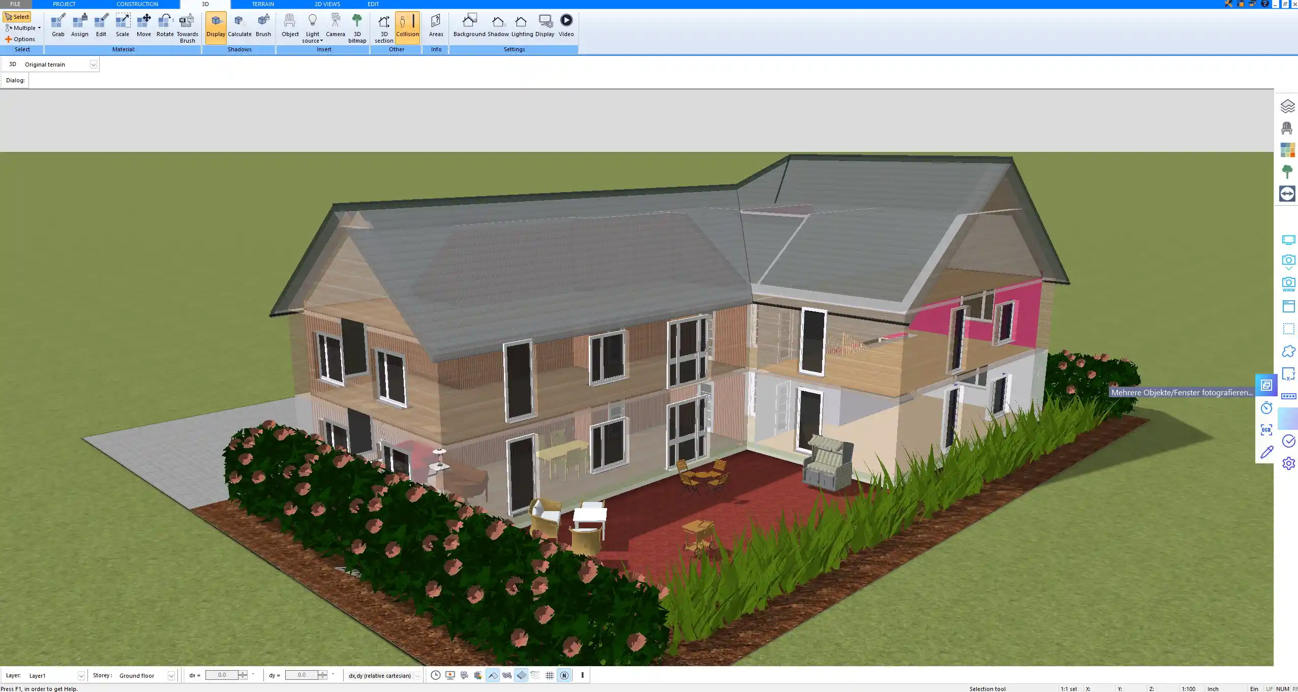 3D visualization of a house design planned in Plan7Architect