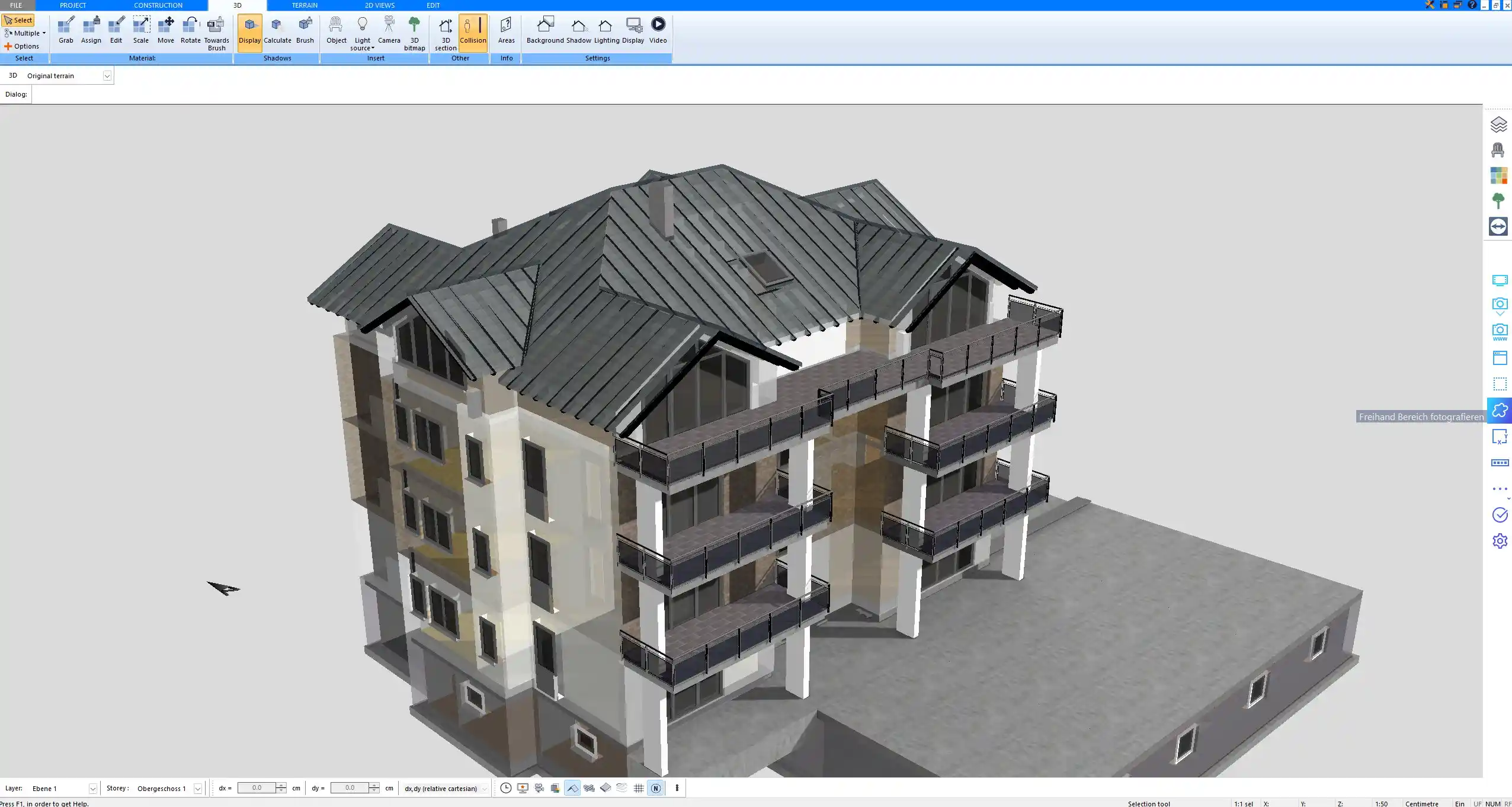 3D visualization of a house model generated directly from the 2D construction plan in Plan7Architect