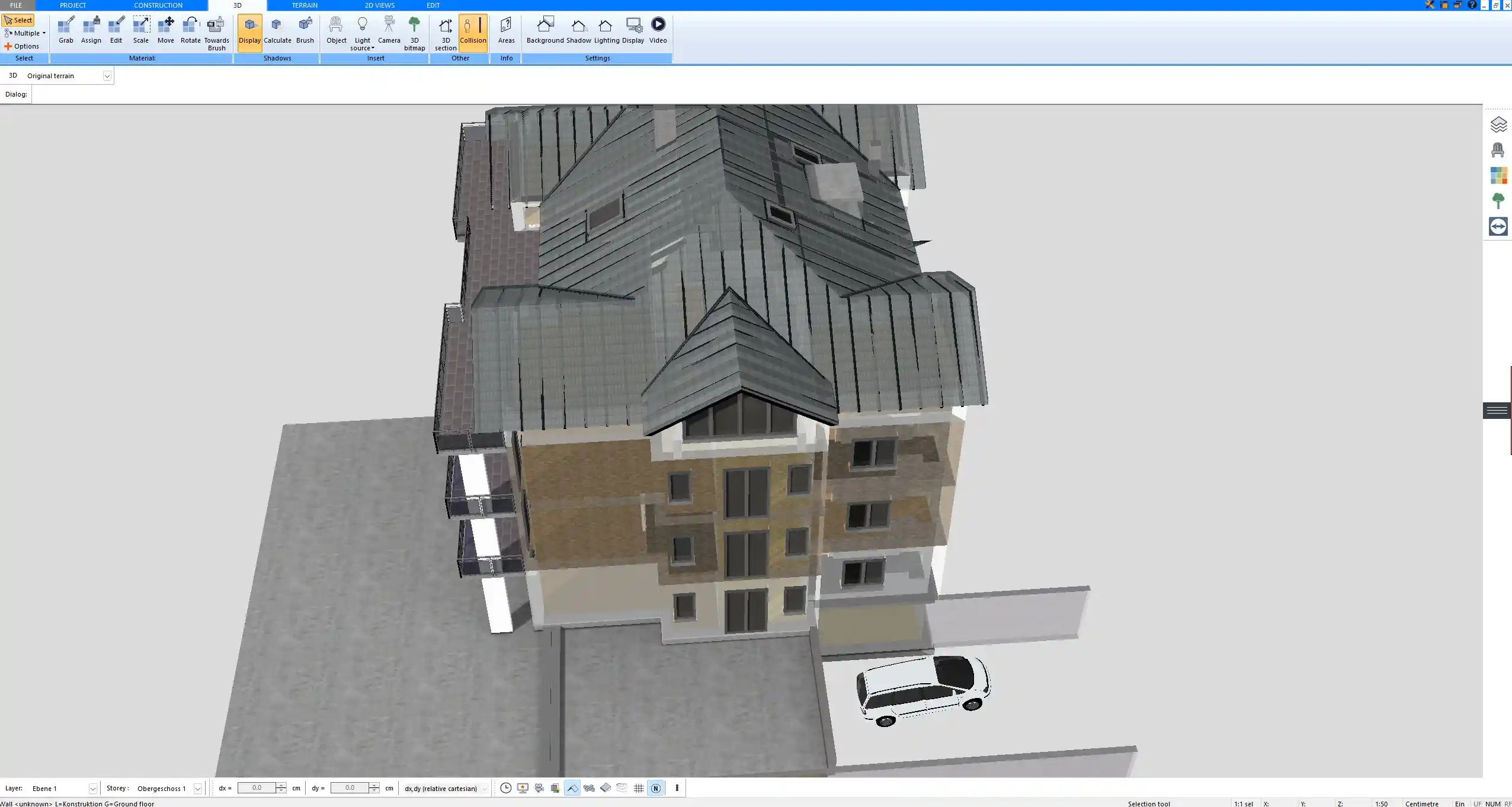 3D visualization of a house model generated directly from the 2D plan in Plan7Architect