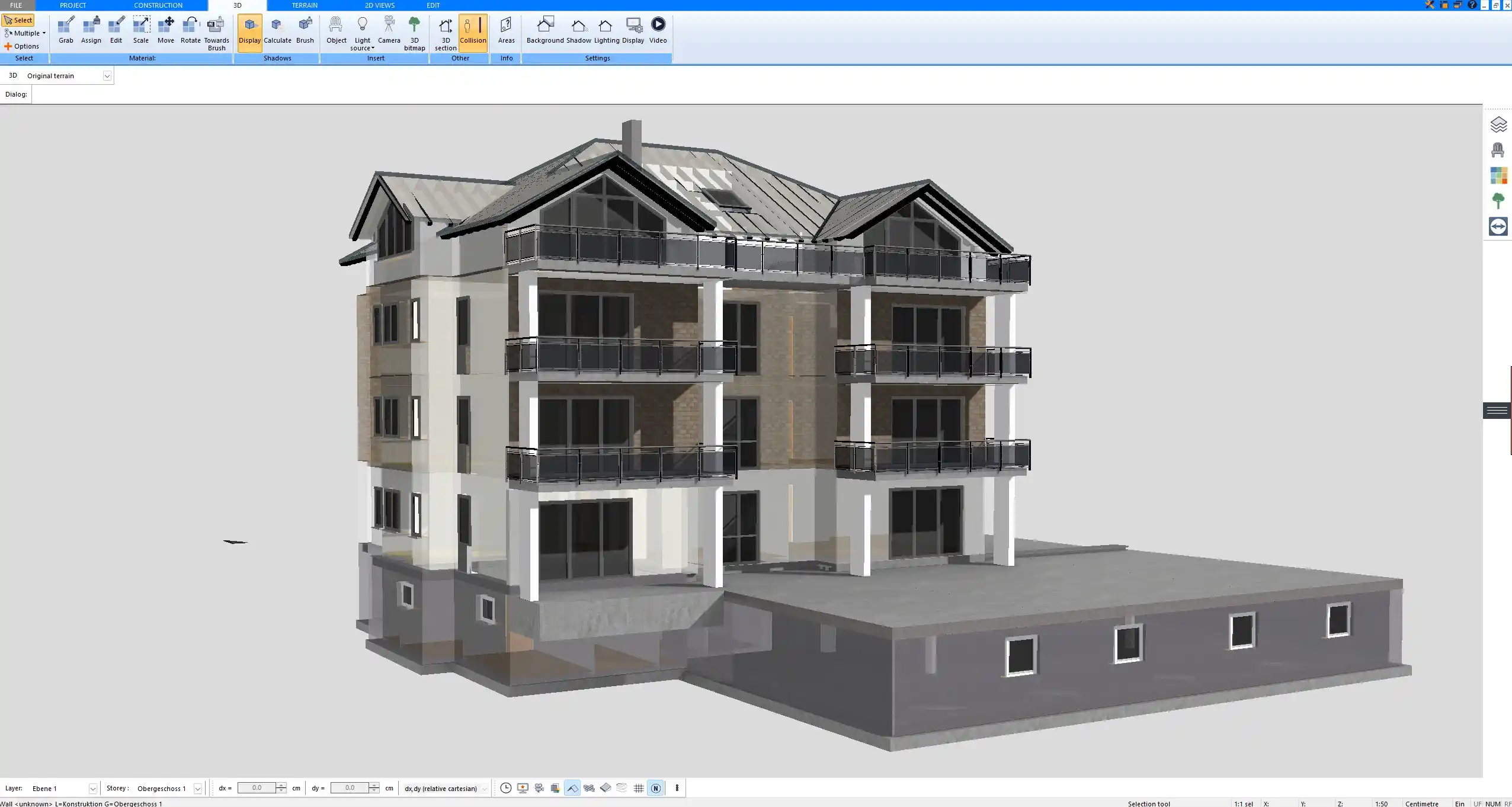 3D visualization of a house model generated in Plan7Architect