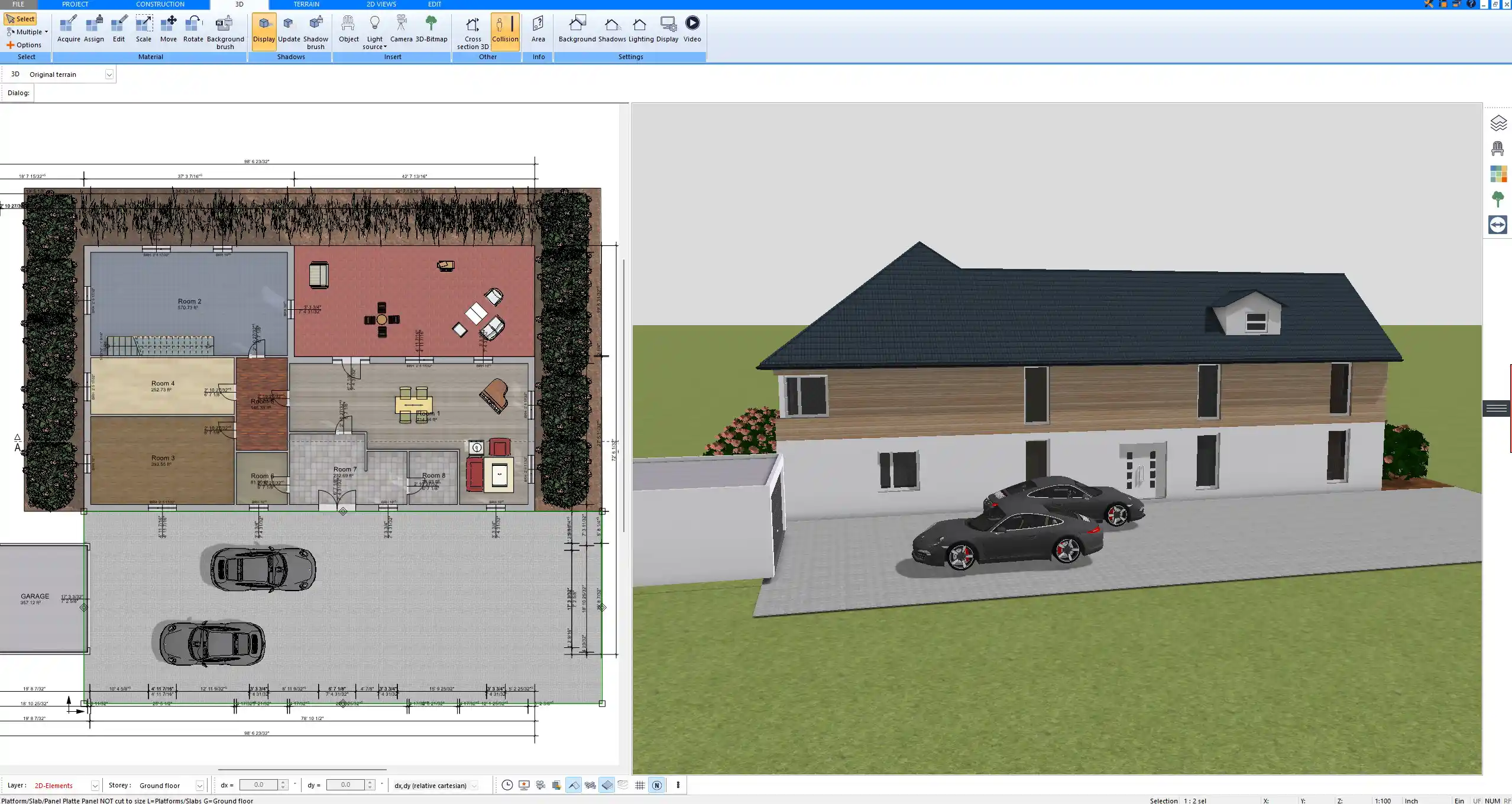 3D visualization of a house project generated in Plan7Architect