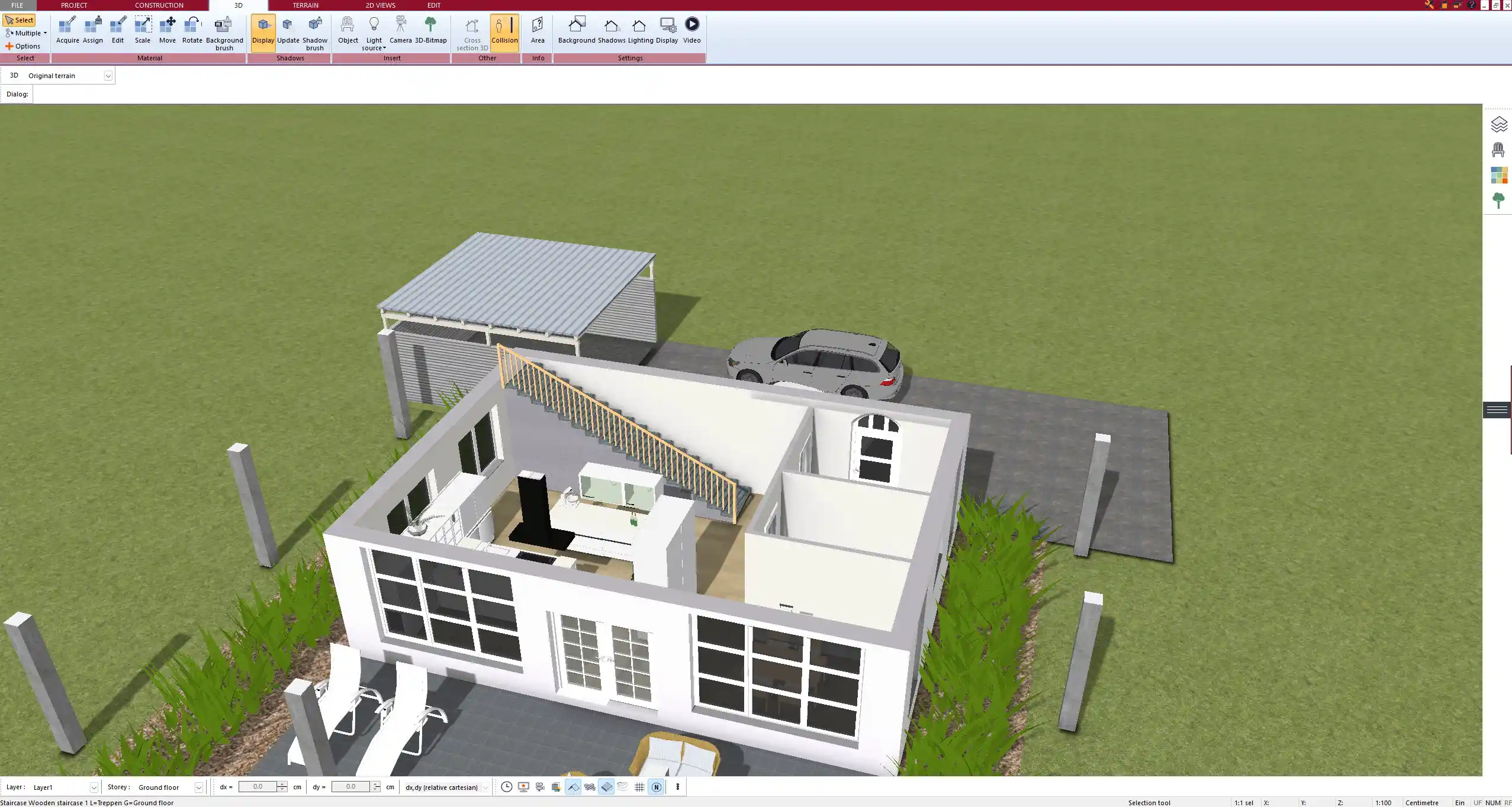 3D visualization of a medium-sized studio apartment designed in Plan7Architect