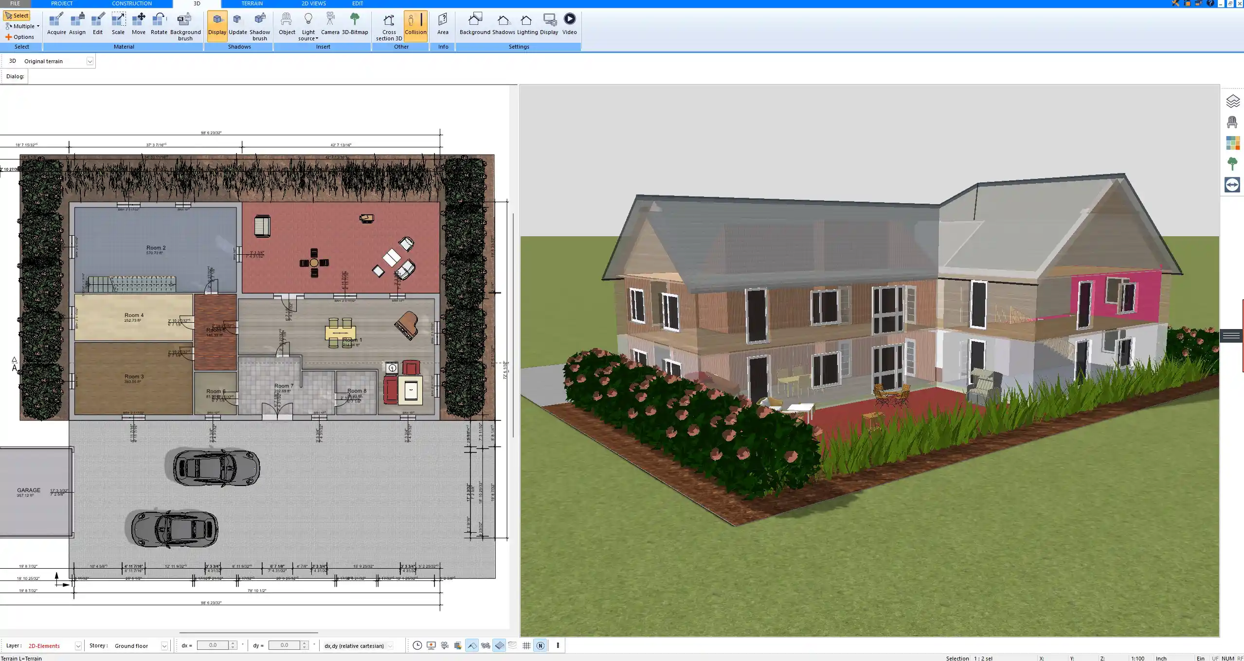3D visualization of a medium-sized terrace (20–25 m² 215–270 sq ft) designed in Plan7Architect