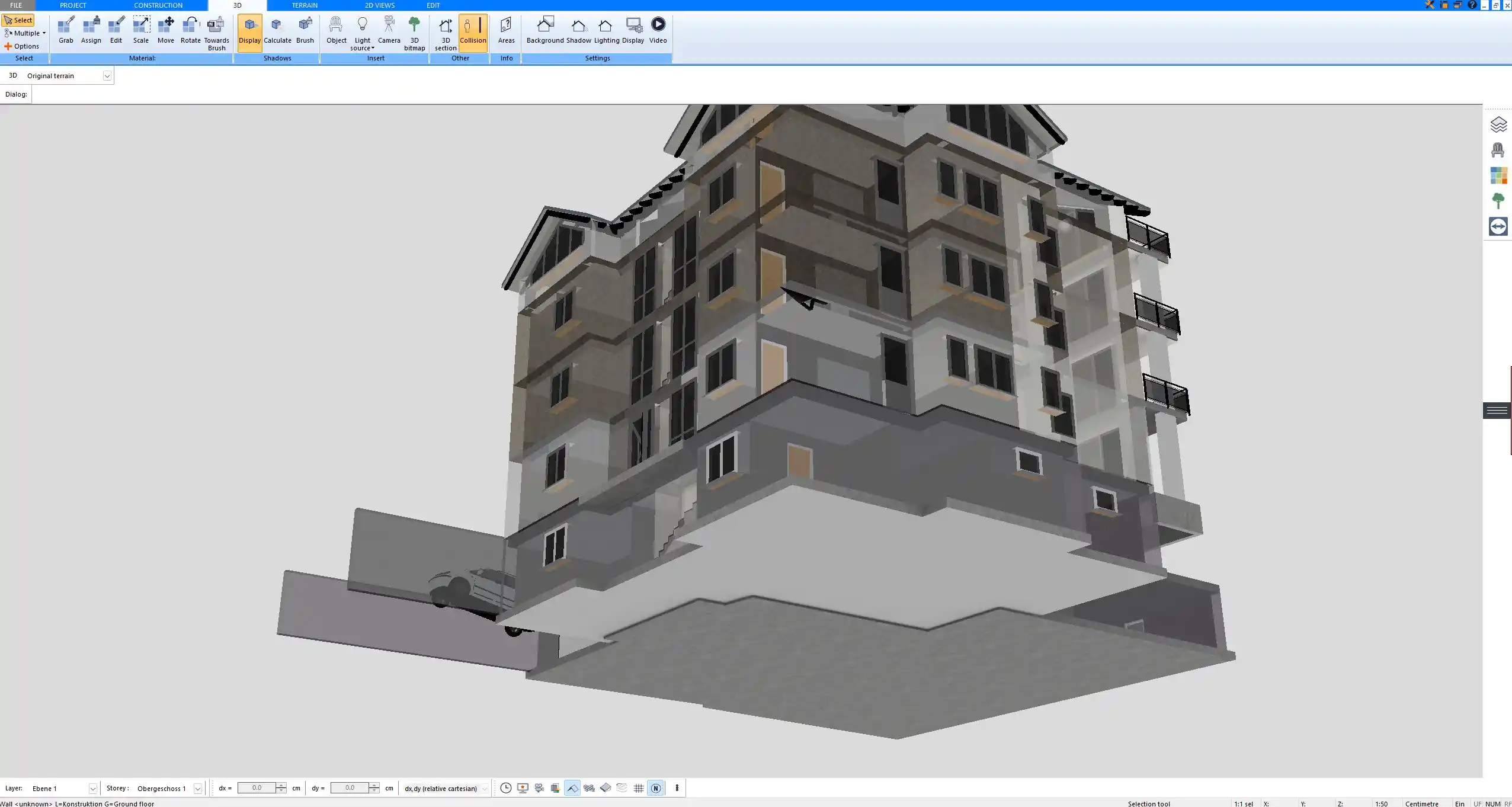 3D visualization of a scaled floor plan created in Plan7Architect
