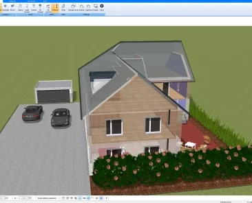 3D visualization of tilt-up panels positioned on the foundation, generated in Plan7Architect