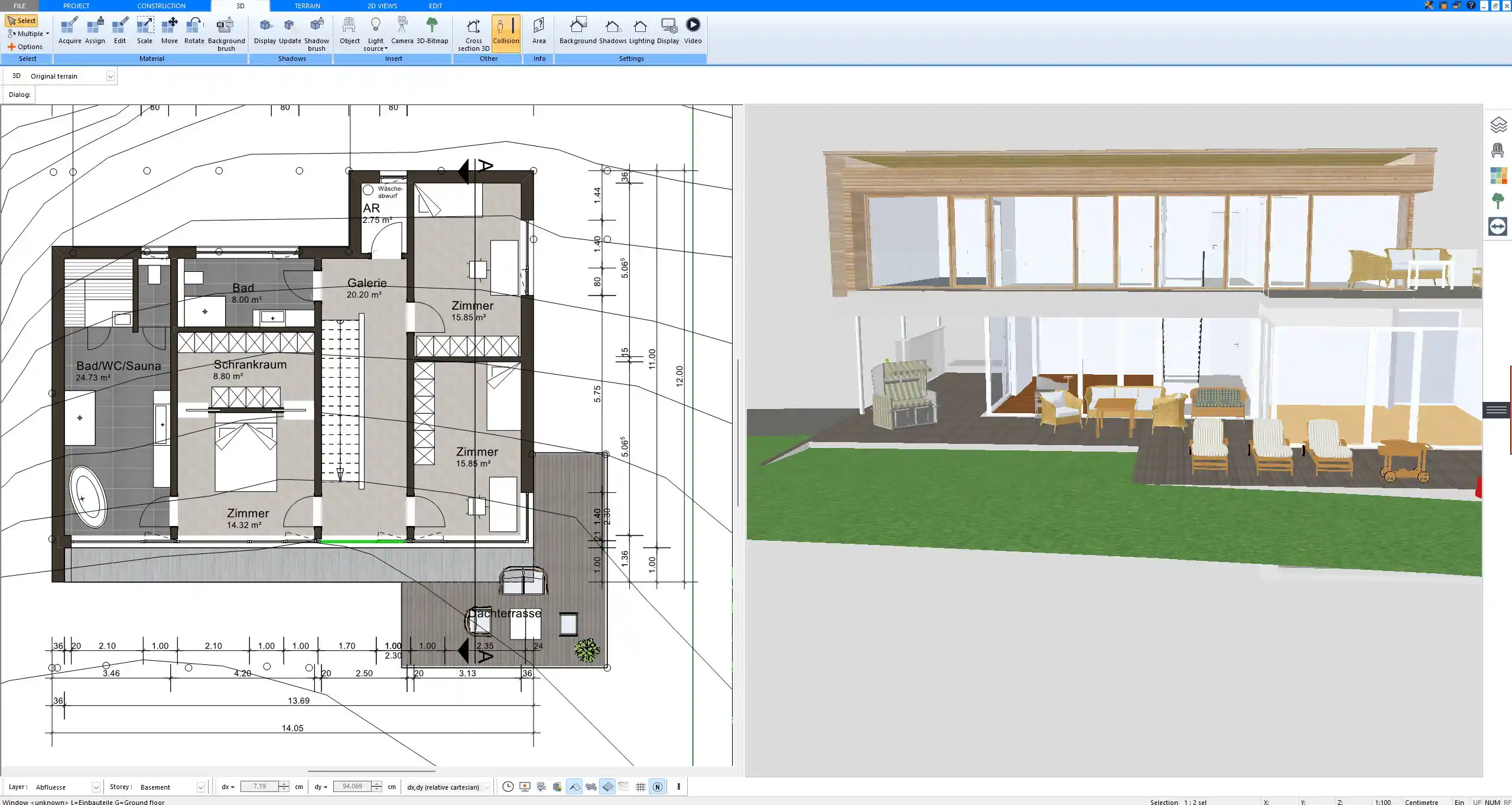 Ceiling layout created in Plan7Architect showing lighting positions in 2D