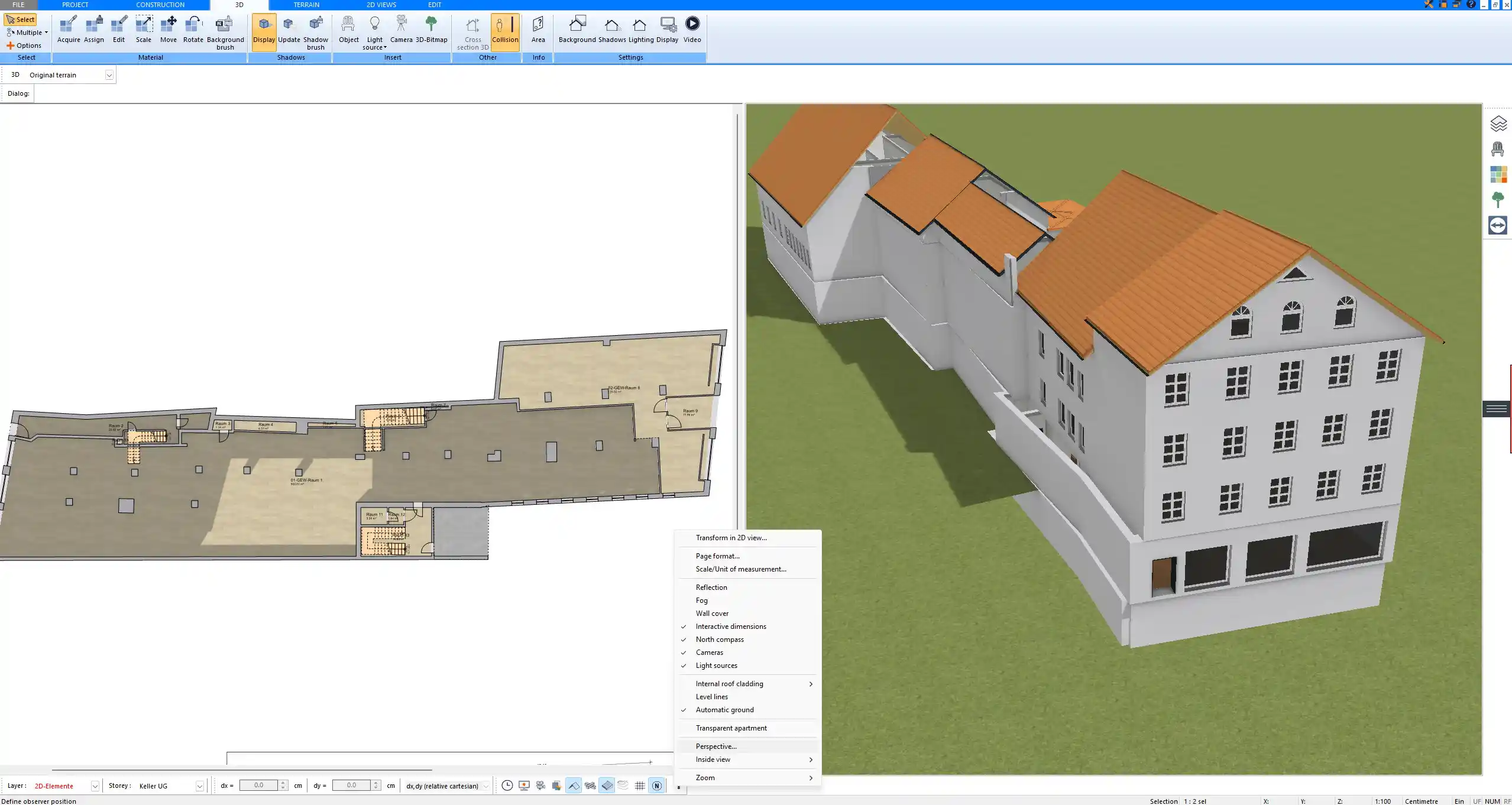 Combination of 2D construction drawing and 3D view in Plan7Architect for better project understanding