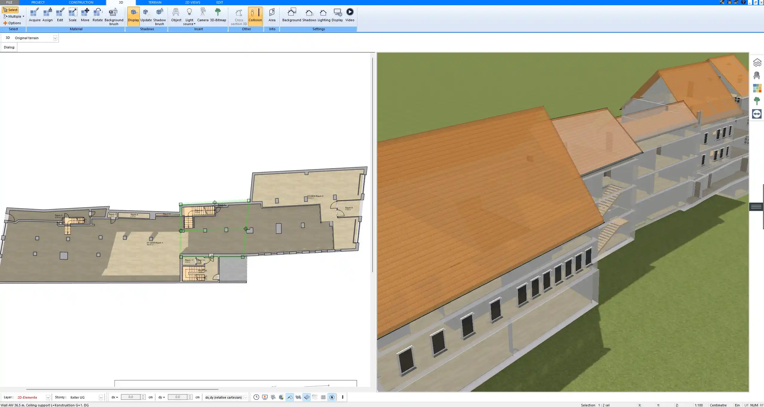 Construction detail created with Plan7Architect showing wall and stair connections