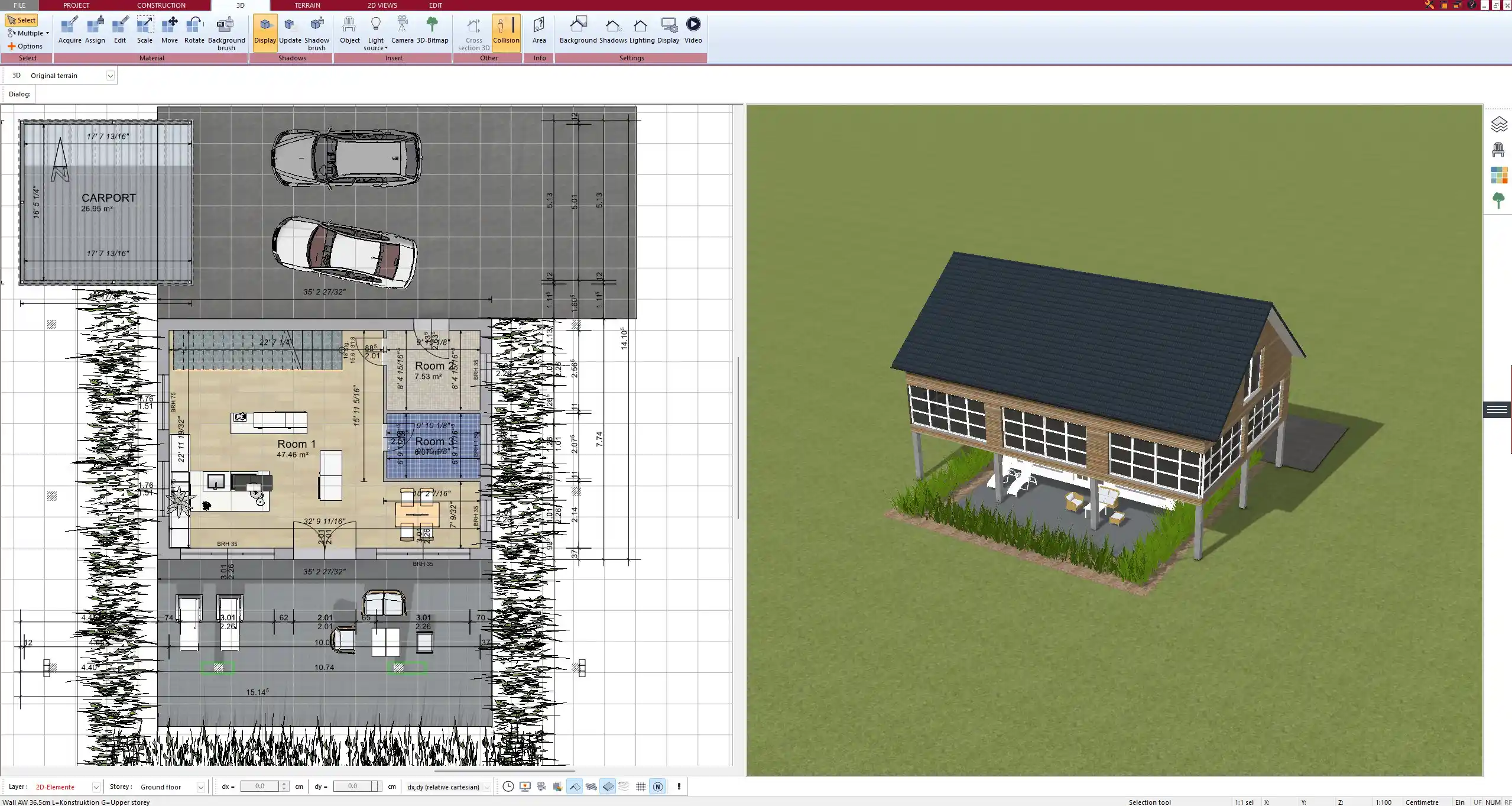 Construction drawing created with Plan7Architect showing full building floor plan in 2D