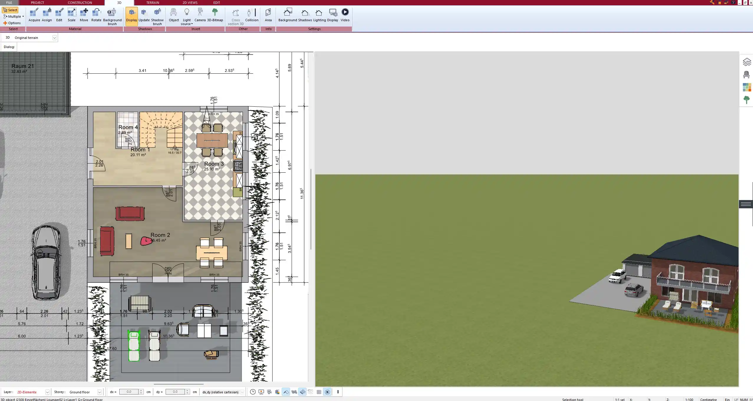 Construction floor plan with common abbreviations – created in Plan7Architect