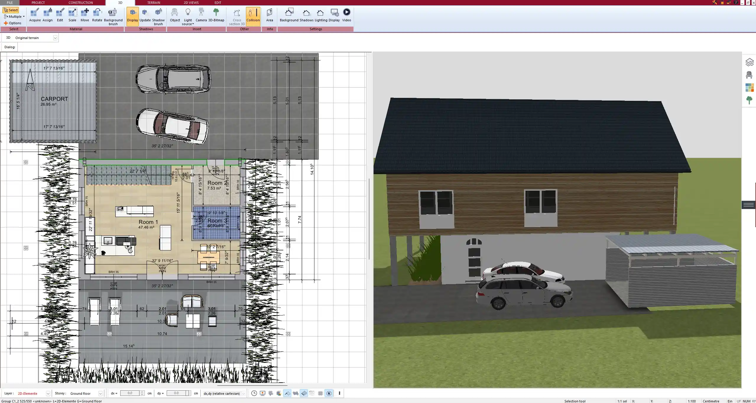 Design drawing created with Plan7Architect – 3D visualization of a modern living room