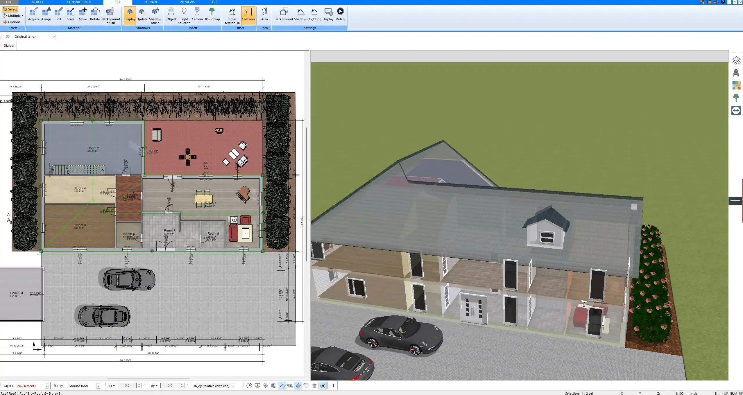 Detailed construction drawing in Plan7Architect using dashed lines for hidden elements