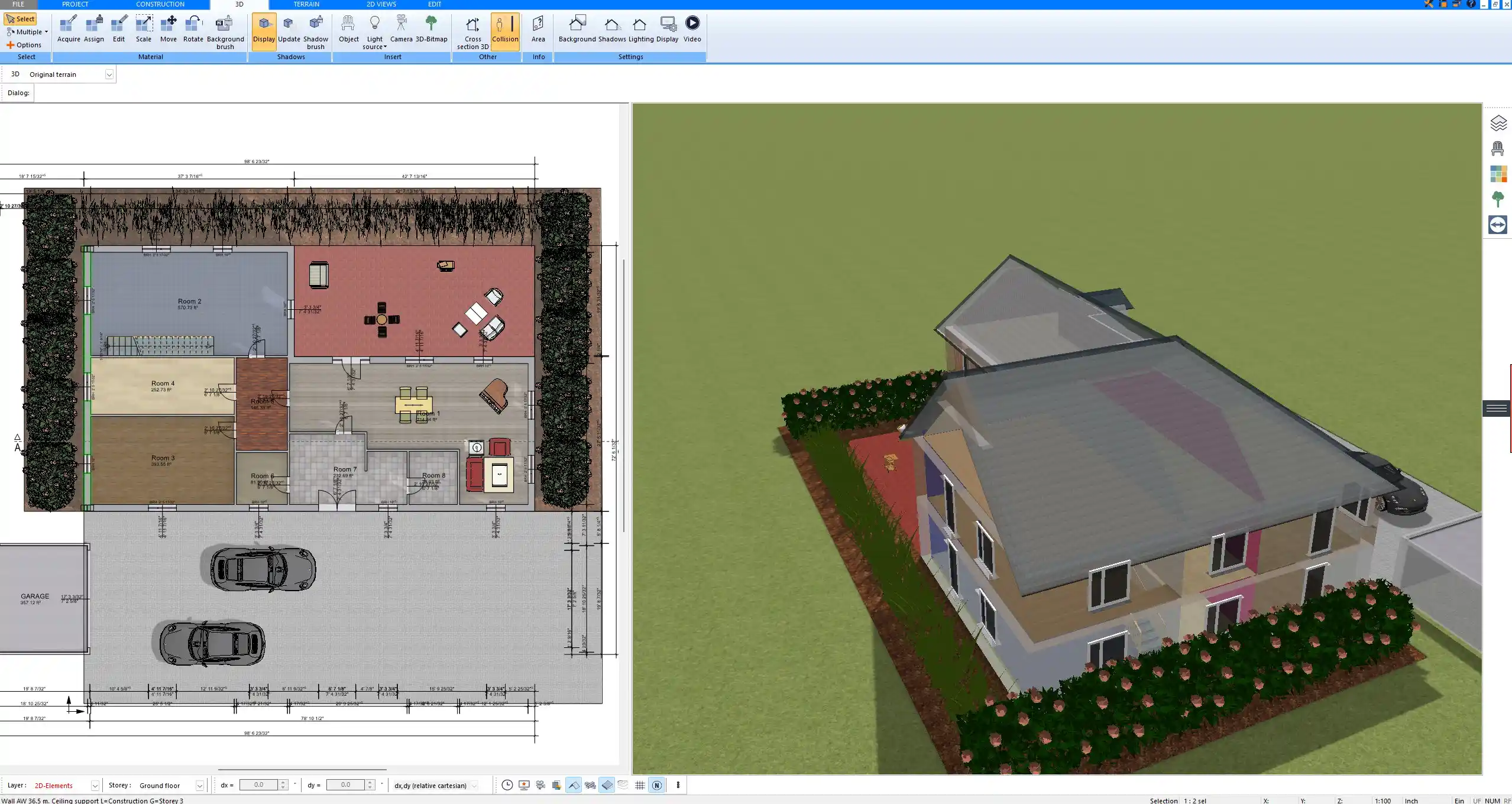 Detailed construction drawing with dimensions and labels created in Plan7Architect