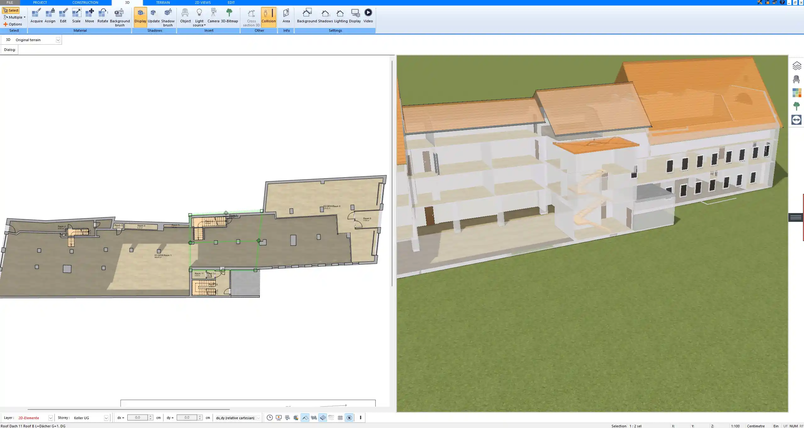 Detailed construction view in Plan7Architect staircase design with precise dimensions