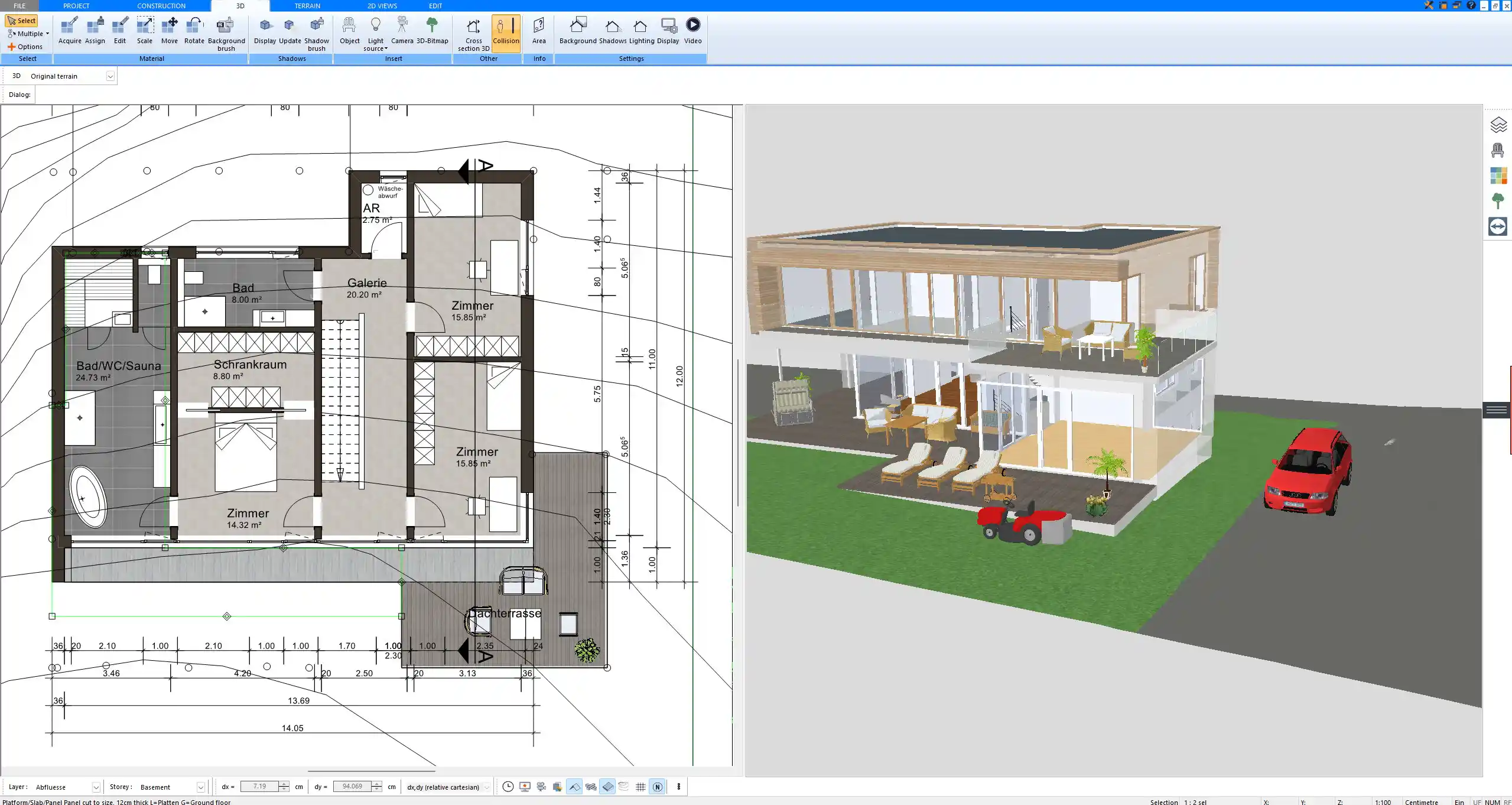Detailed floor plan scaled 150, designed in Plan7Architect