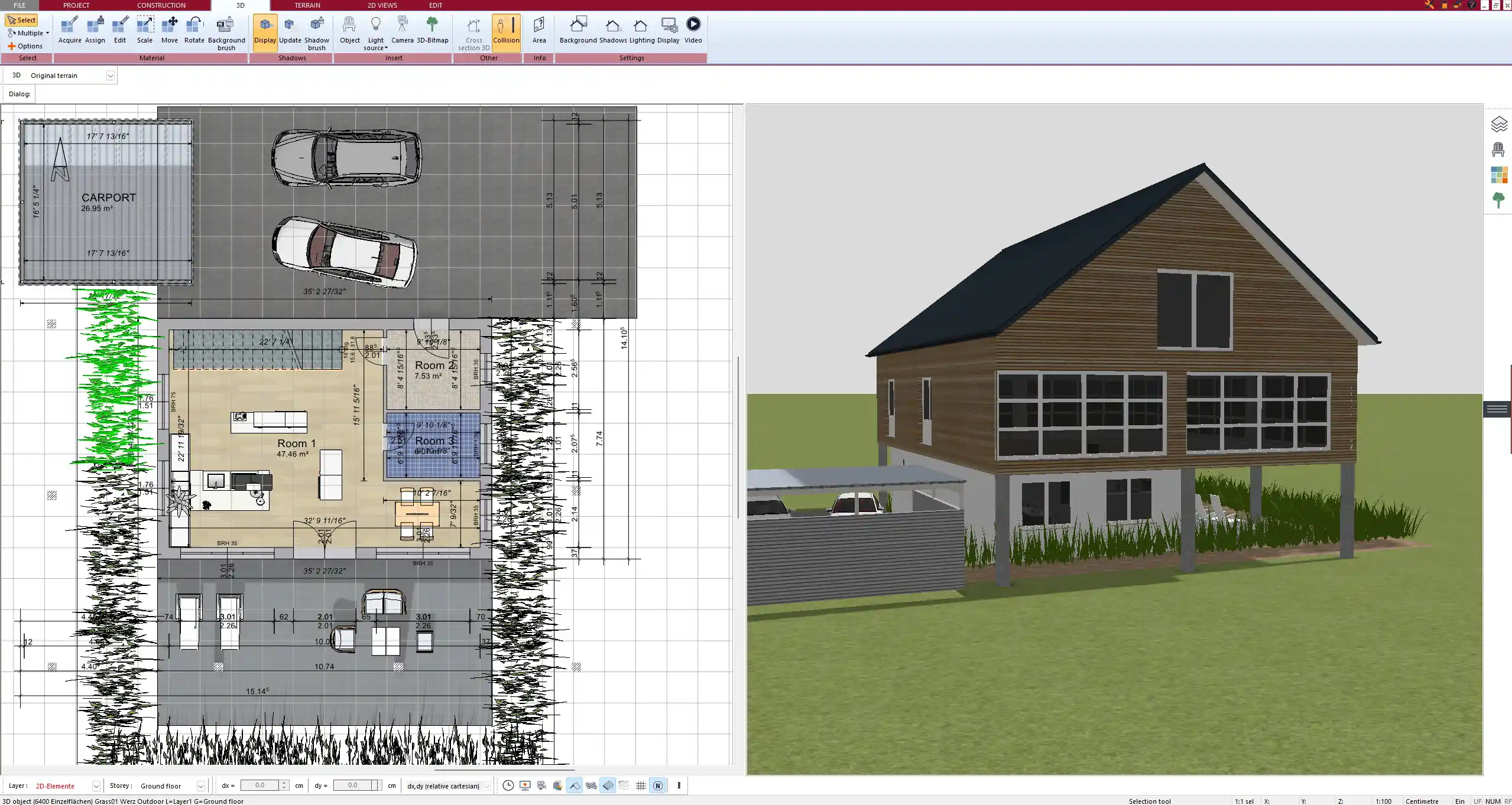 Floor plan created in Plan7Architect showing different line types for walls, doors, and windows