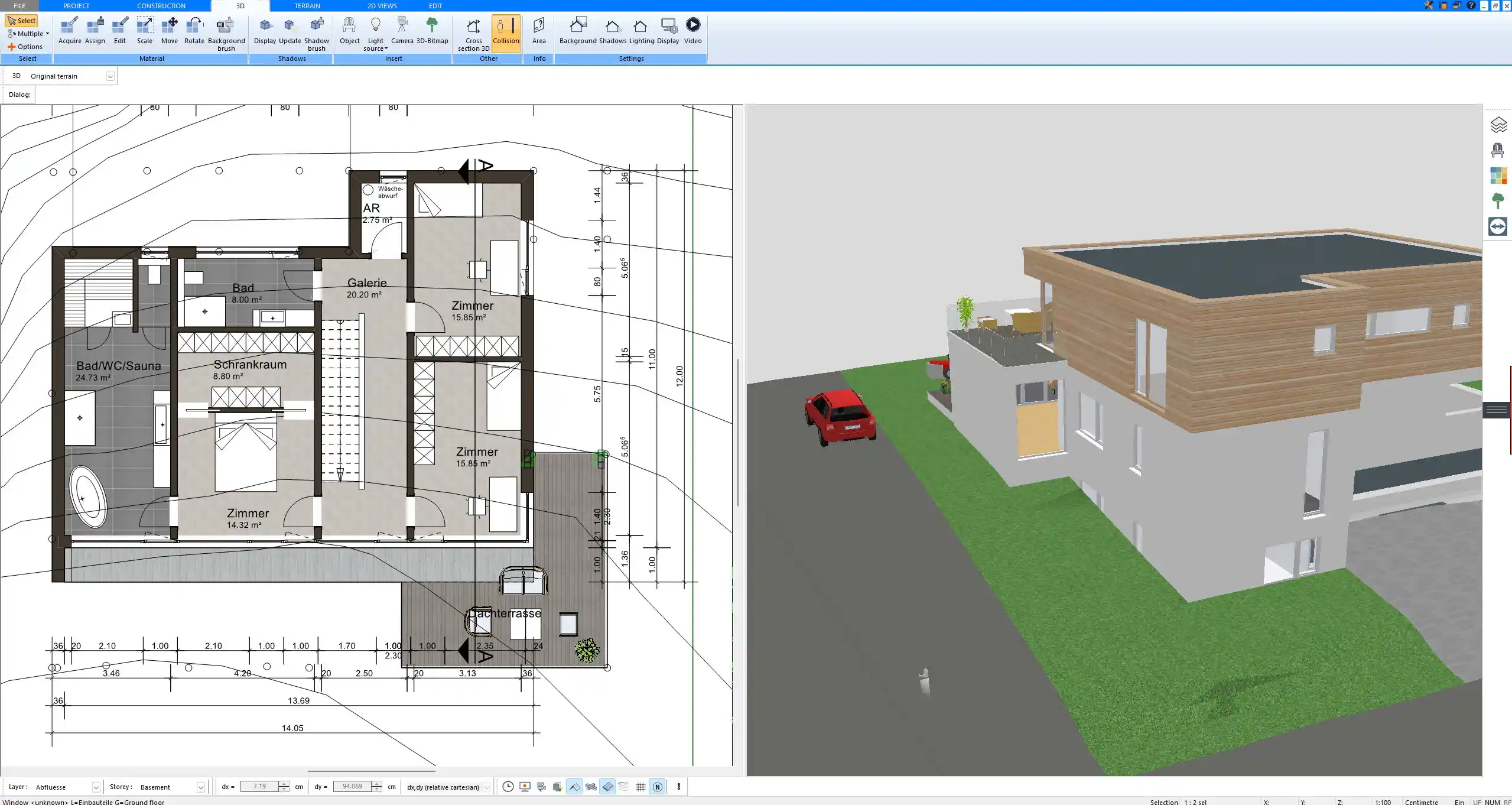 Floor plan created in Plan7Architect showing wall layout and dimensions