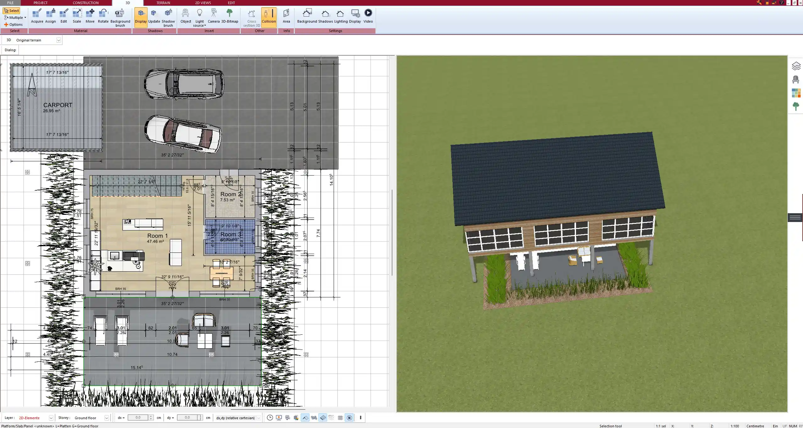 Floor plan with exact wall dimensions created in Plan7Architect