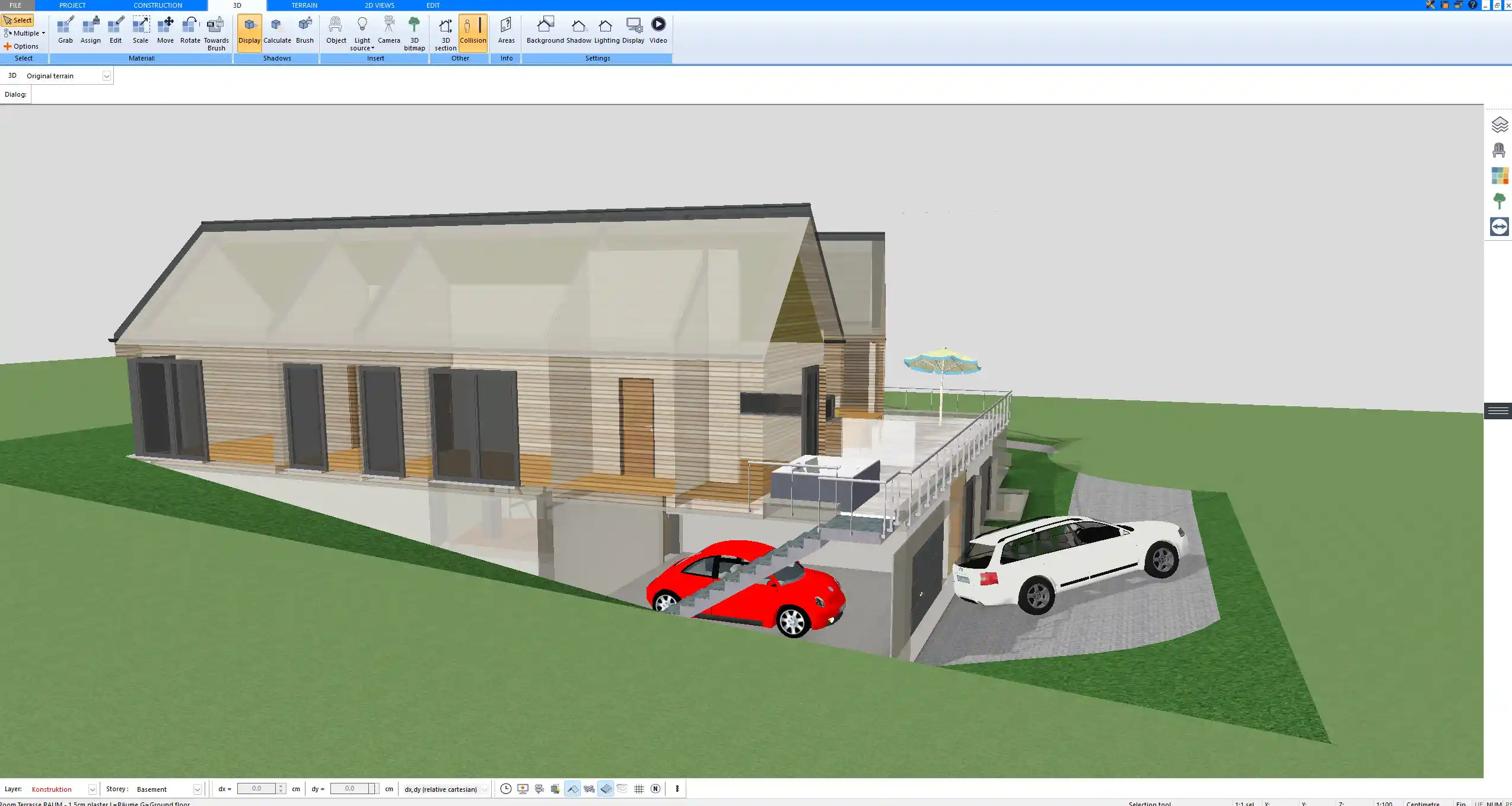 Full 3D model of a spacious terrace for entertaining guests – visualized in Plan7Architect