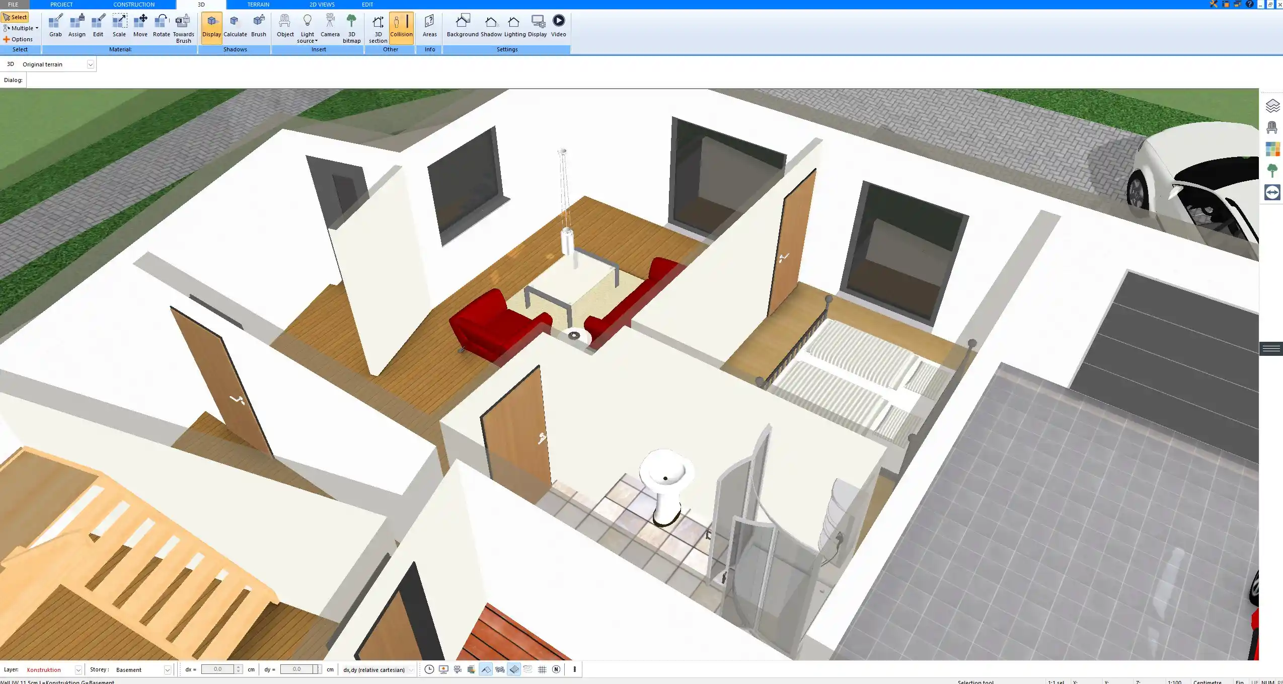 Interior layout and furniture arrangement visualized in 3D with Plan7Architect