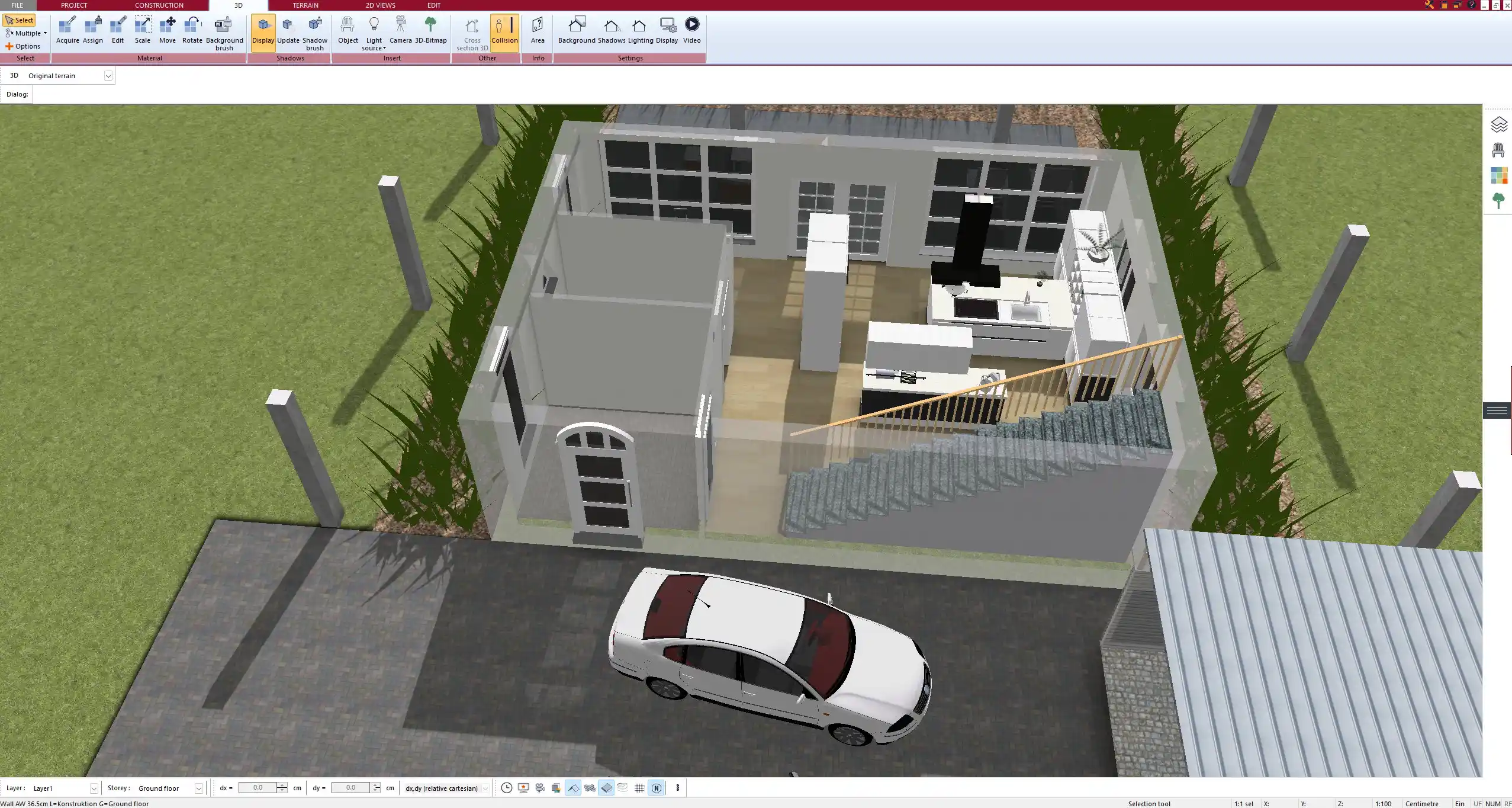 Interior planning and furniture arrangement shown in Plan7Architect