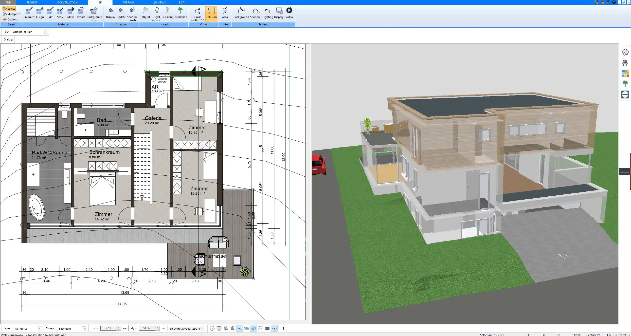 Plot size planning for a single-family house created with Plan7Architect