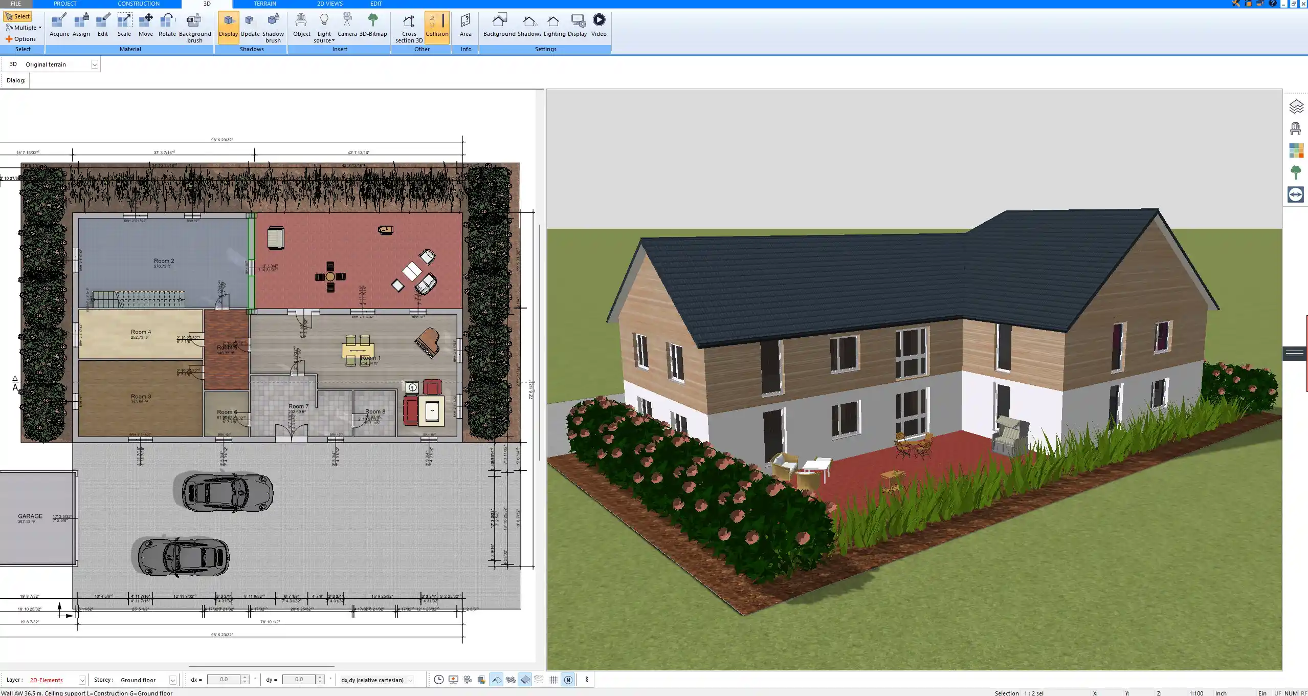 Plumbing plan with sinks, toilets, and water lines designed in Plan7Architect