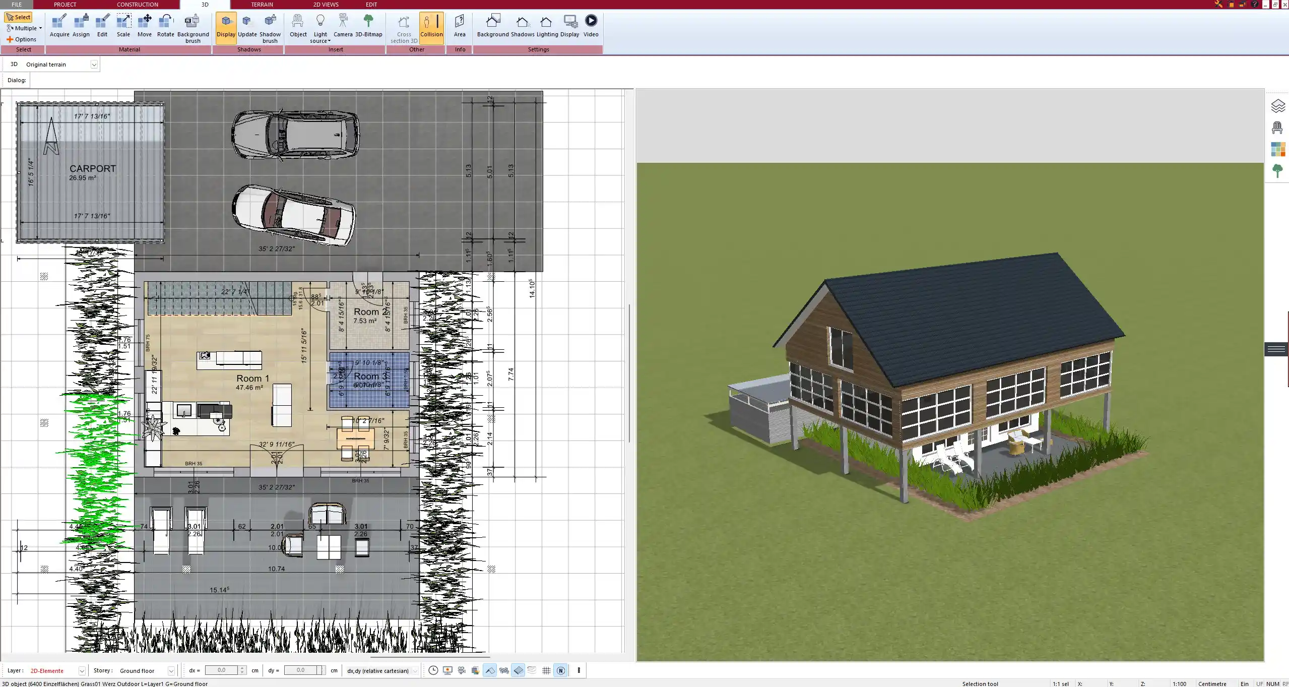 Site plan and structural elements modeled in Plan7Architect