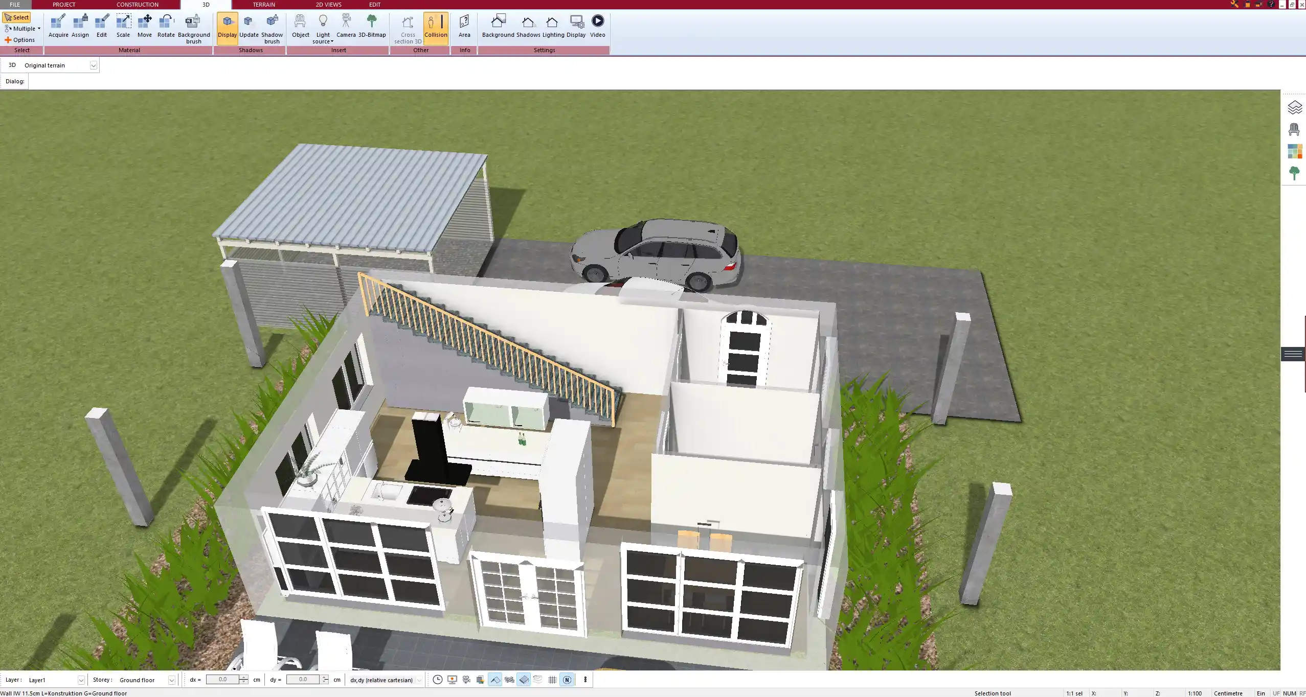 Walkthrough perspective of a complete home project in Plan7Architect