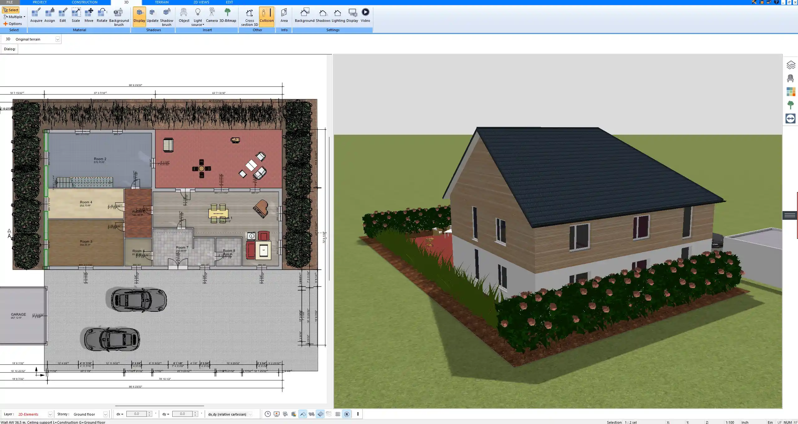 3D view of a medium-sized barndominium design with loft – designed using Plan7Architect
