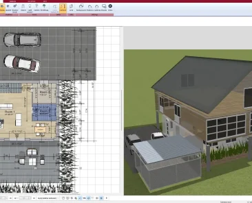 Barndominium floor plan with open-concept living area – created in Plan7Architect