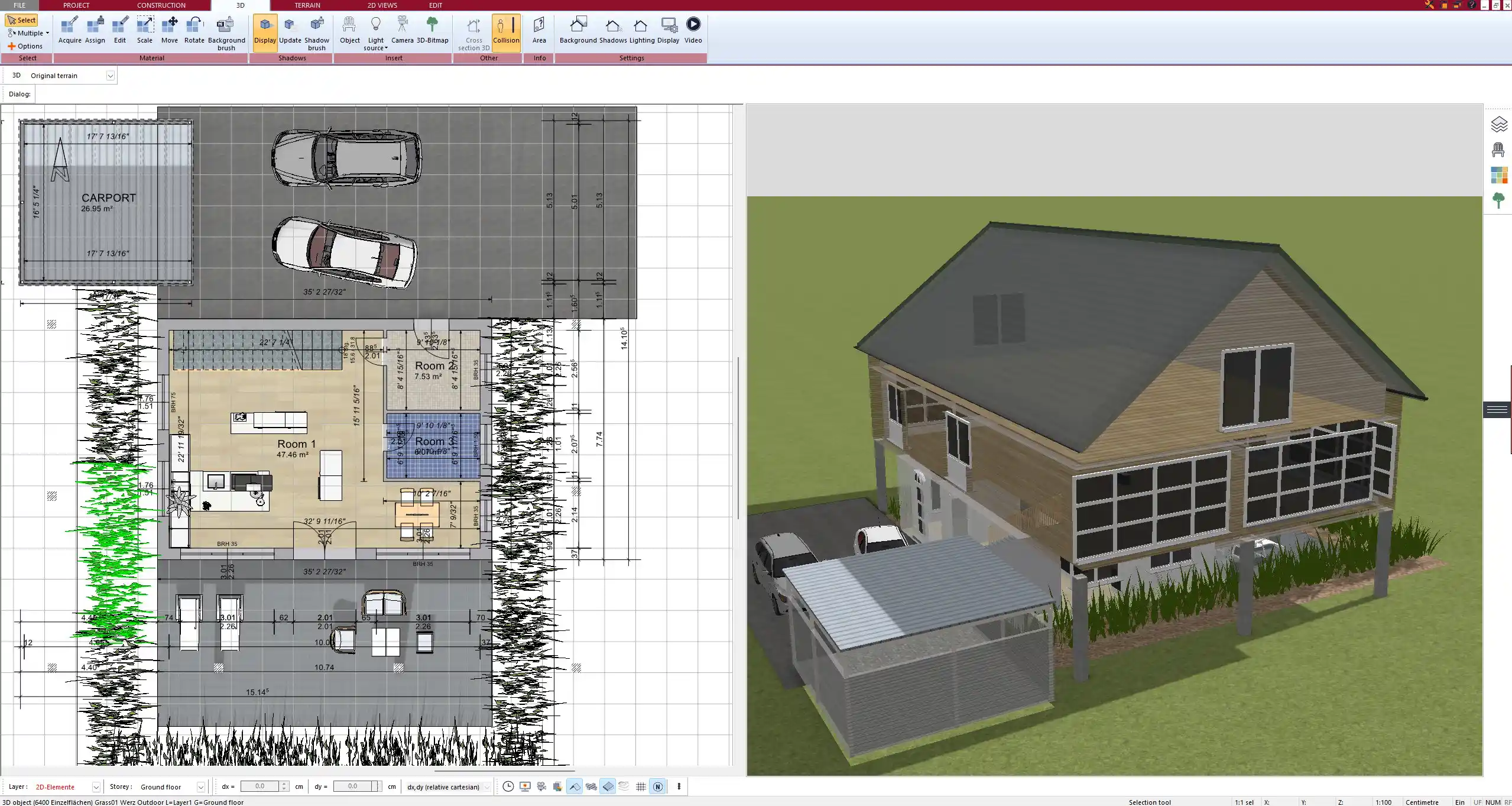 Barndominium floor plan with open-concept living area – created in Plan7Architect